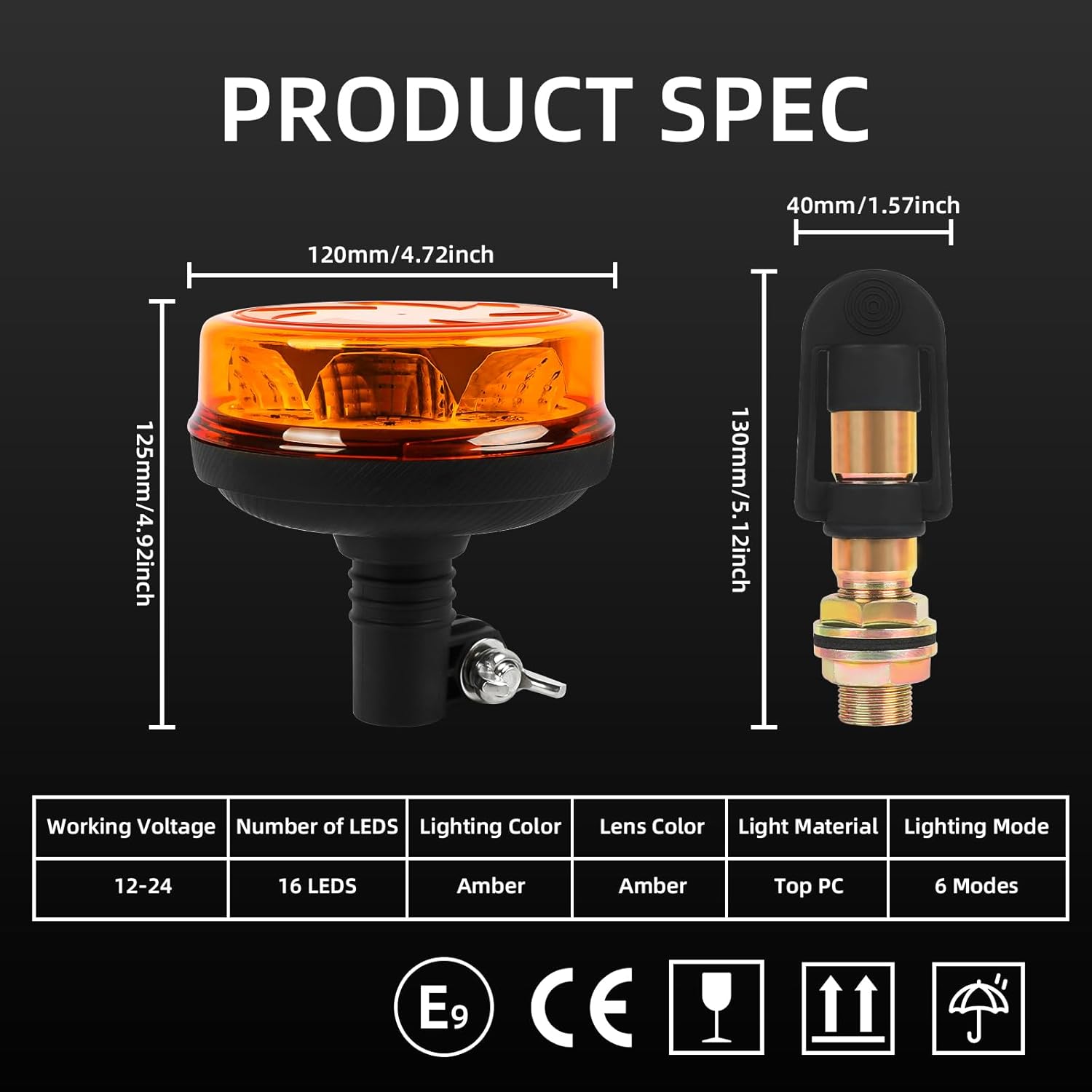 Amber LED Rotating Beacon Light, Flashing Warning Lights with I-Shape Metal Bracket, 12-24V Emergency Strobe Lights for Trucks Vehicles Construction IP67 Waterproof
