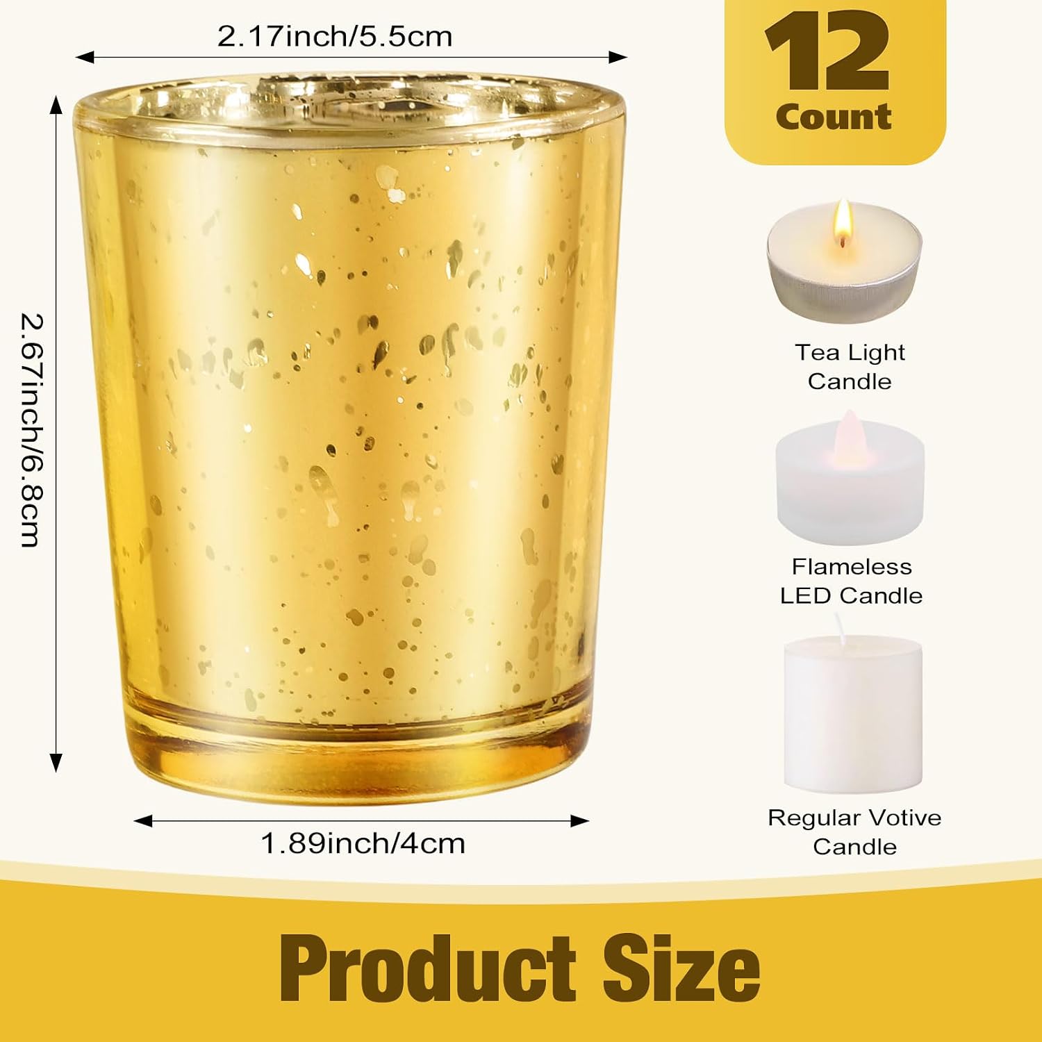 Jeffbaubl 12 Pack Votive Candle Holders, Tea Light Candle Holders, Gold
