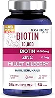 Vista 1 de Granions Biotin 10,000 mcg Pastillas para el cabello, la piel y las uñas, complejo de biotina extra fuerte con zinc, selenio, mijo, arándano
