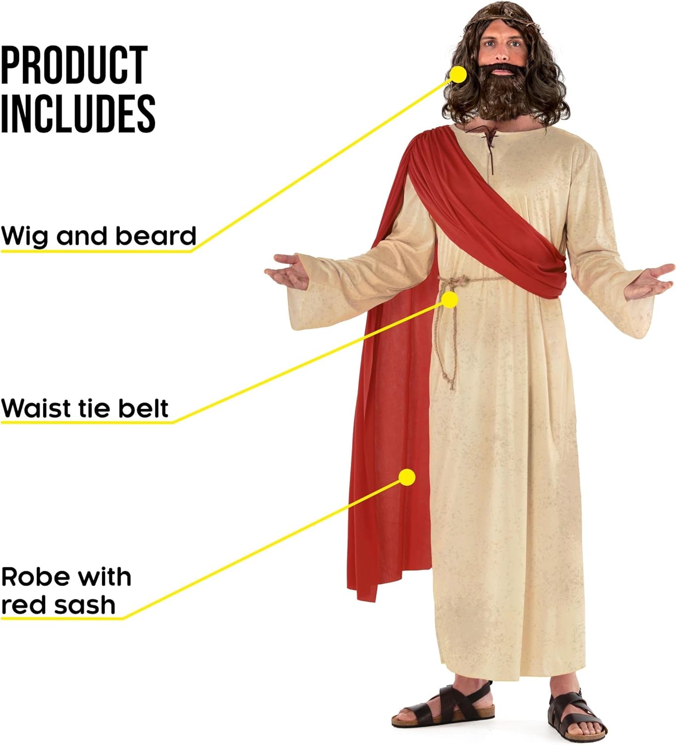 Morph Ancient Prophet Costume for Men - Biblical Robe & Sash with Wig and Beard Included
