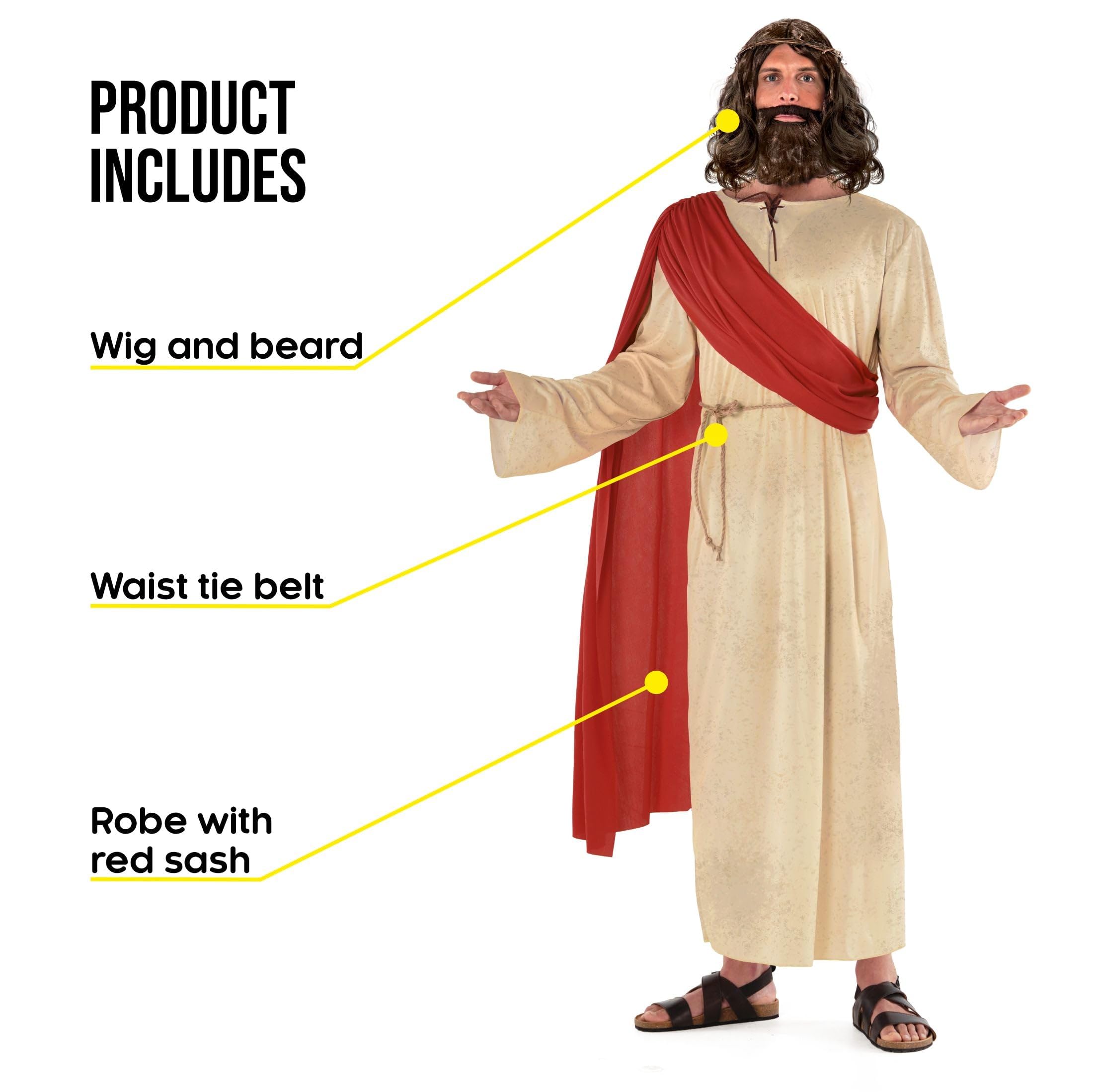 Morph Costume Gesù Cristo Uomo - Vestito Messia con Parrucca e Barba per Adulti, Abito Carnevale per Costumi Halloween Adulti e Feste a Tema