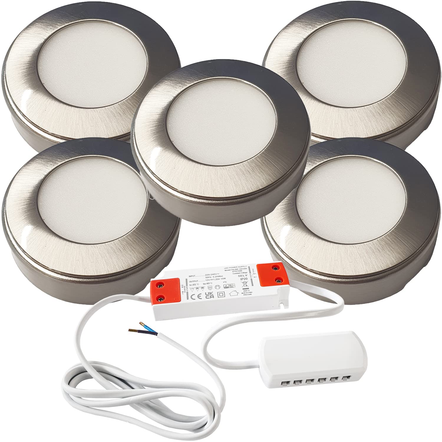  - Brushed Nickel Round Under Cabinet Kitchen Lighting Kit With Natural White Led