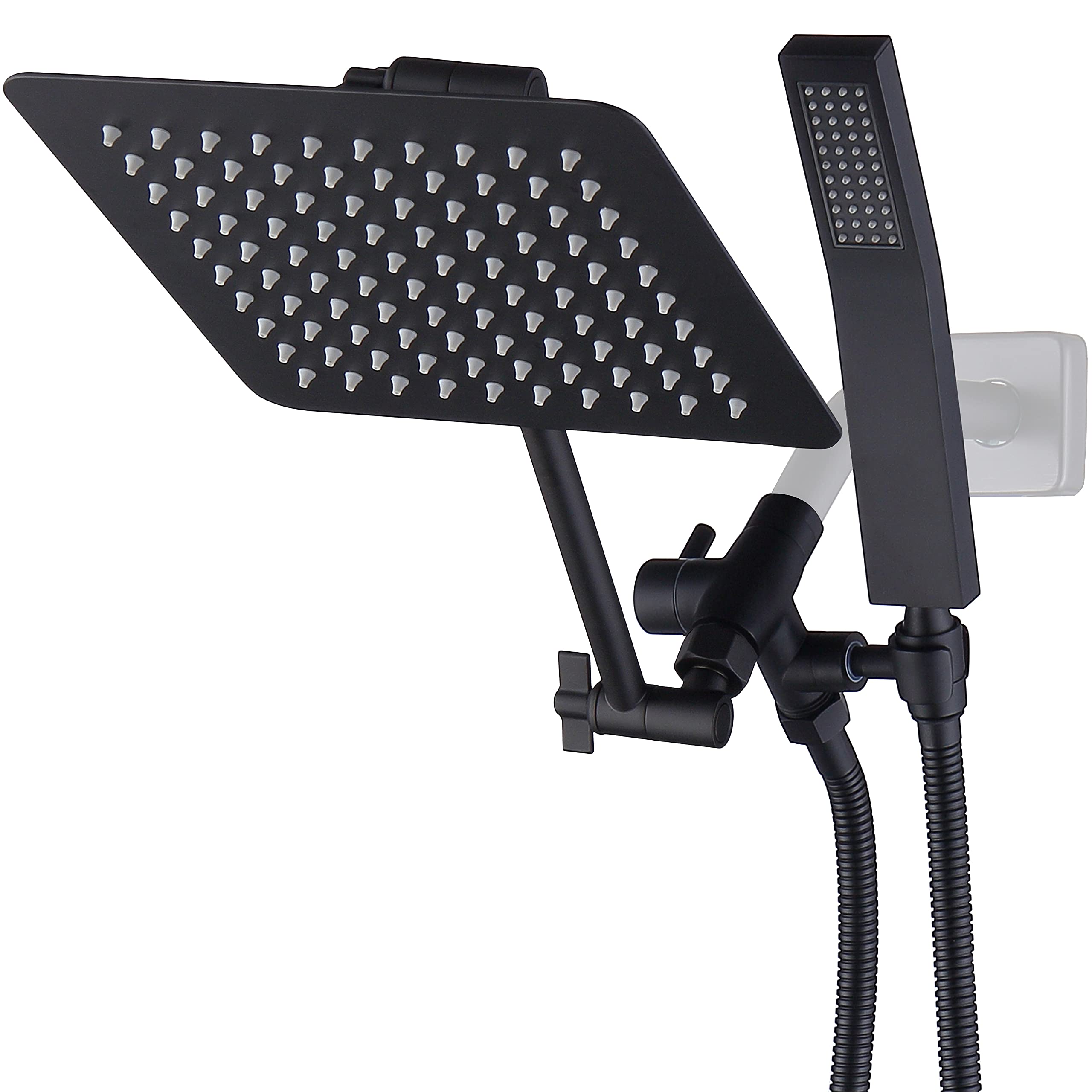 G-Promise All Metal Dual Square Shower Head Combo | 8" Rain Shower Head | Handheld Shower Wand with 71" Extra Long Flexible Hose | Smooth 3-Way Diverter | Adjustable Extension Arm - A Bathroom Upgrade