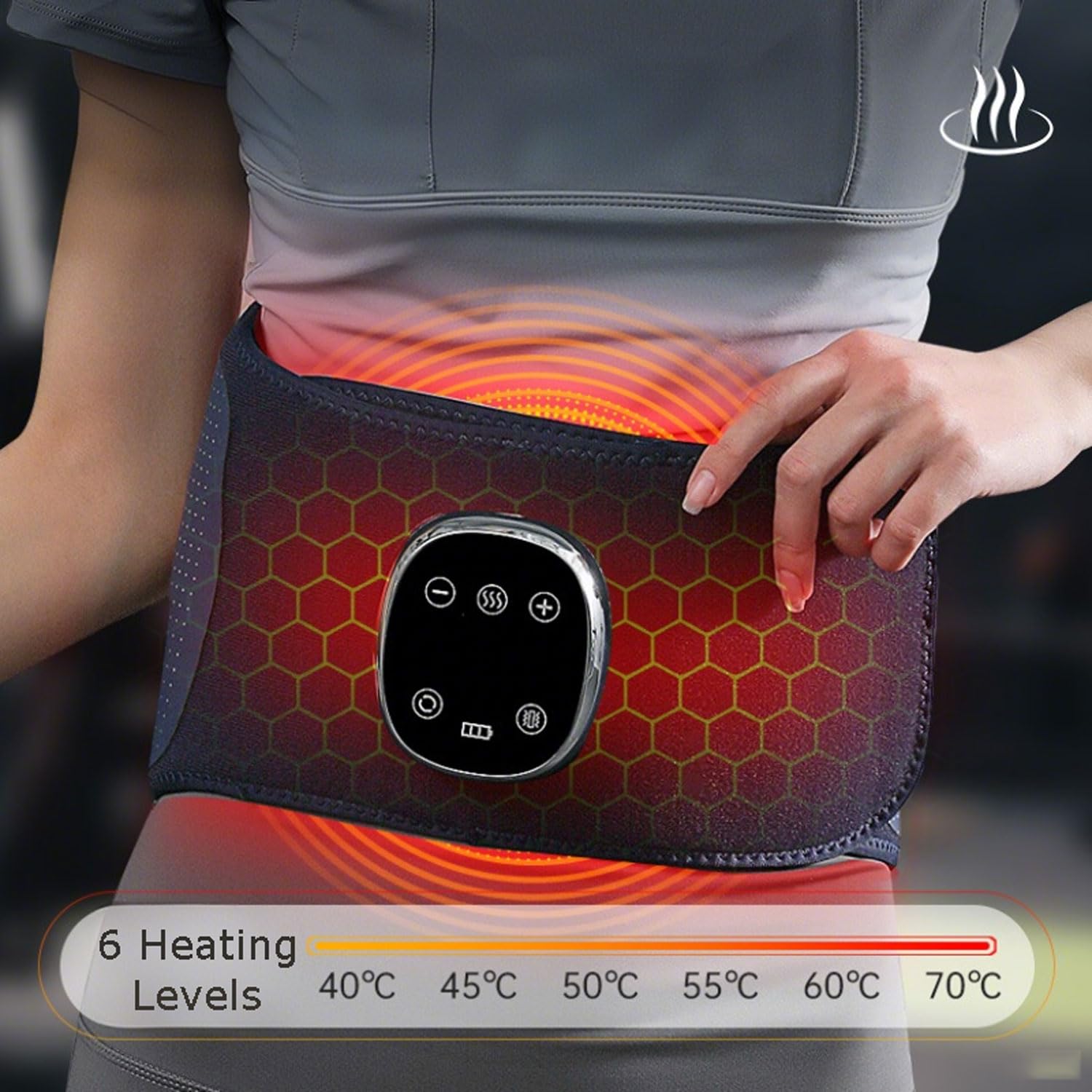 Termoforo Elettrico Fascia Lombare, Fascia Lombare Riscaldante e Massaggiante per Il Dolore Lombare, Cintura Massaggiante Pancia Schiena, Addominale 6 Livelli Temperatura & 3 Modalità Massaggio