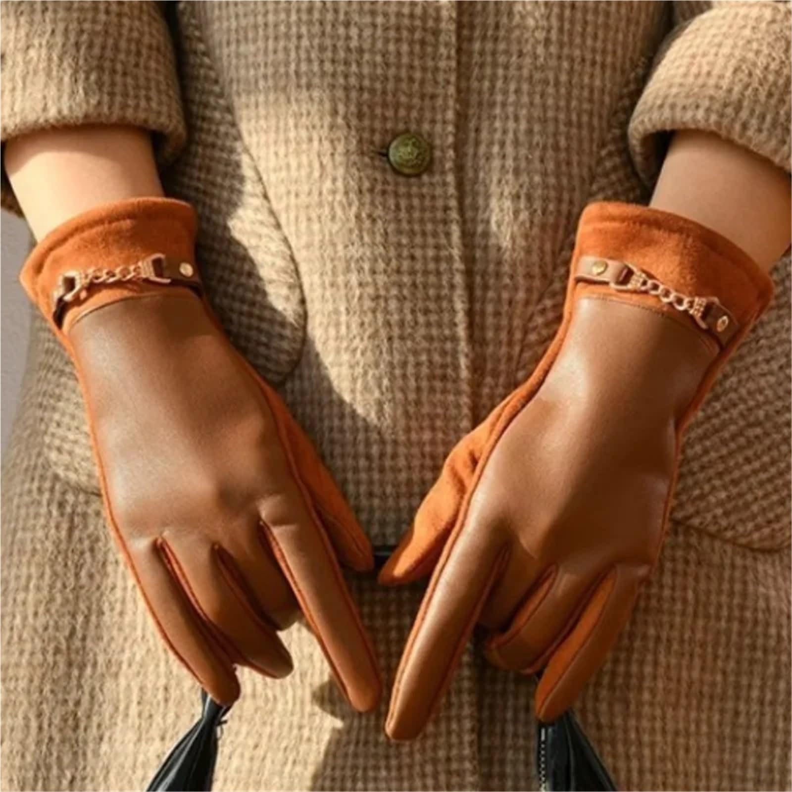Guanti In Pelle Da Donna Guanti invernali da donna in pelle scamosciata e velluto, caldi resistenti, eleganti, morbidi antivento, for ciclismo Per Donna