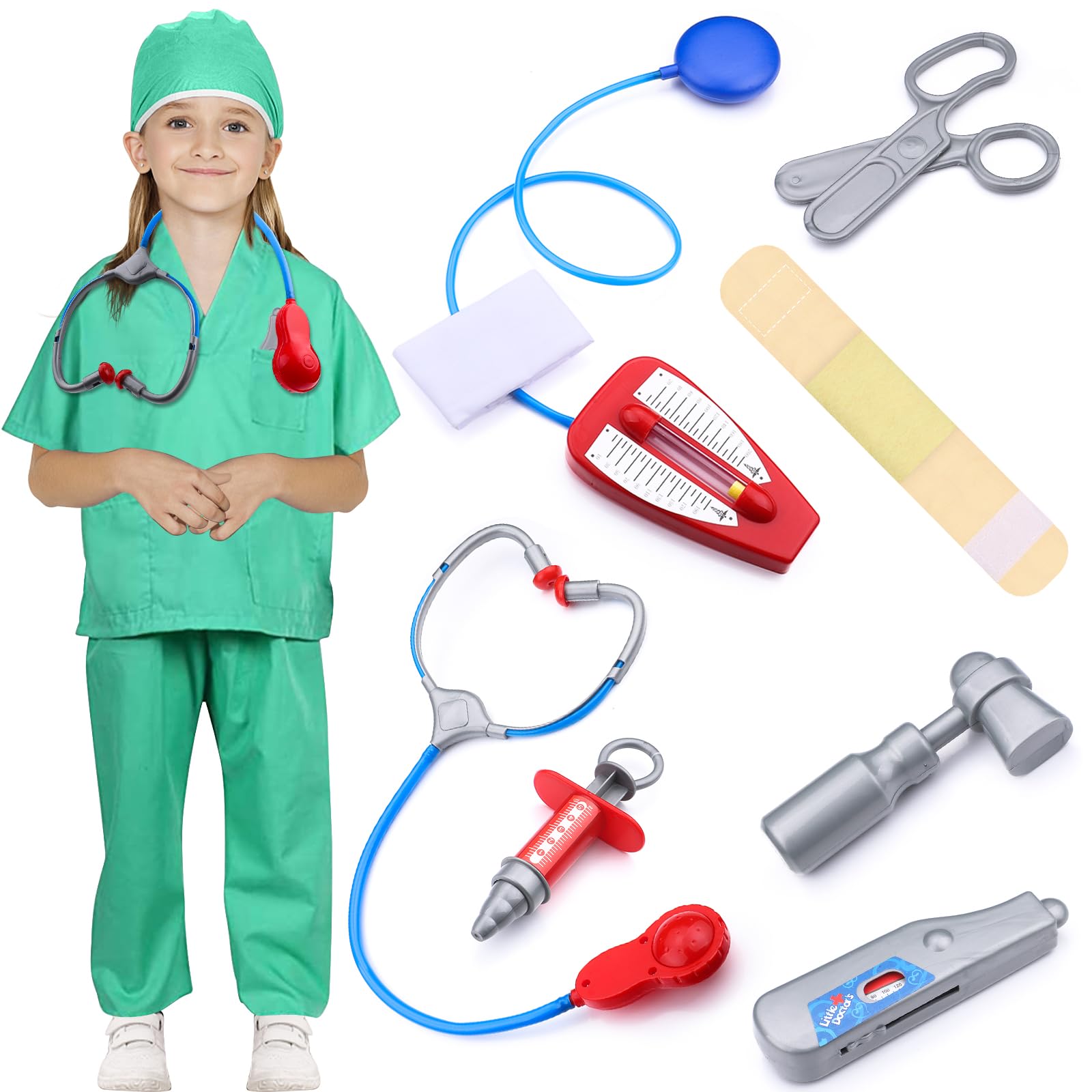 Kids Doctor Surgeon Costume Dress up Role Play Set for Boys Girls 3-8 Years