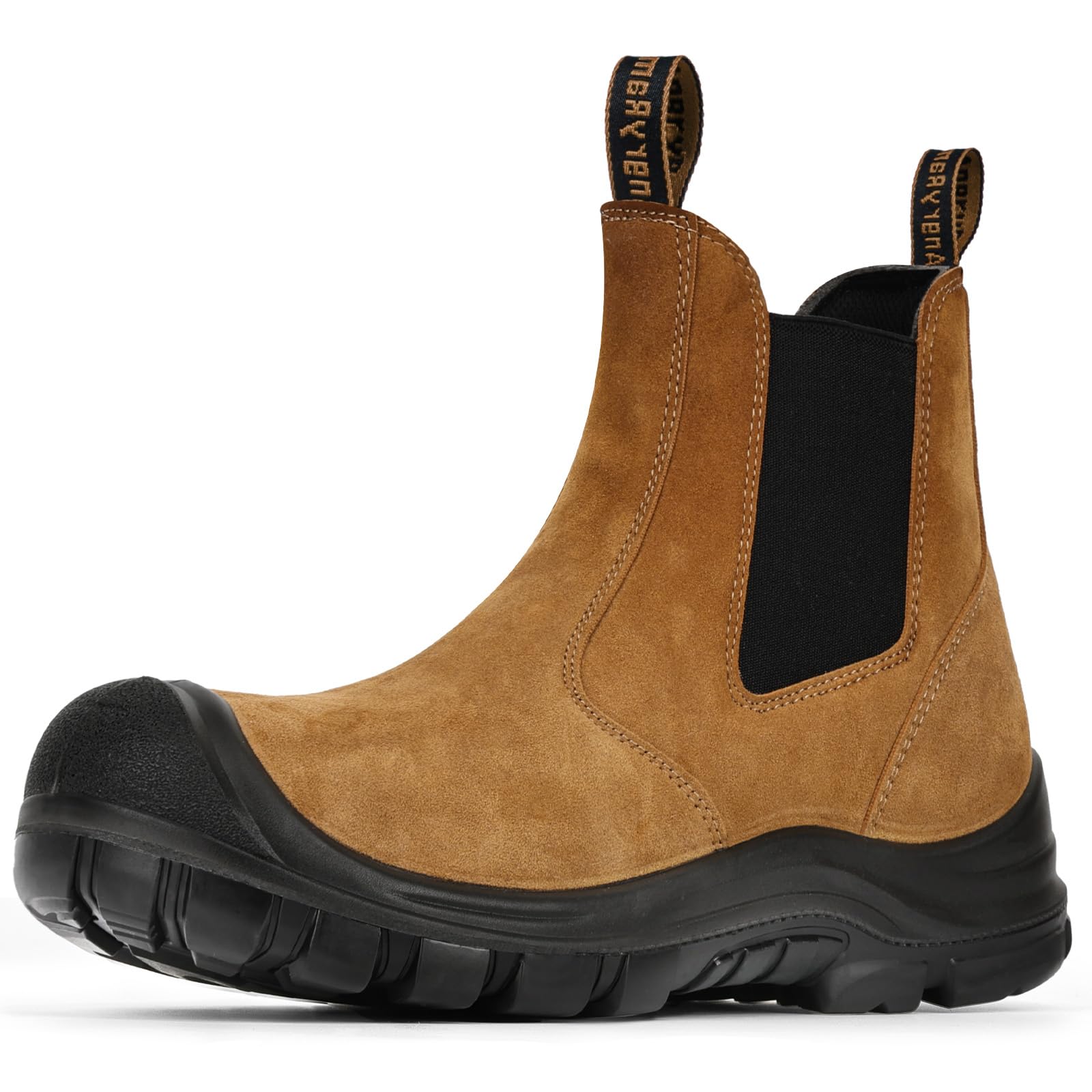 ANGRYRAM Slip on Steel Toe Work Boots for Men Waterproof Safety Shoes