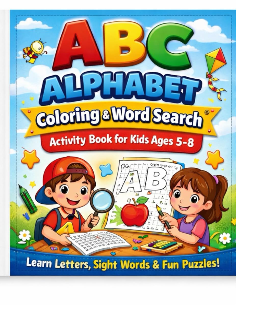 ABC Alphabet Coloring & Word Search Activity Book for Kids Ages 5–8: Learn Letters, Sight Words & Fun Puzzles for Kindergarten & Grade 1