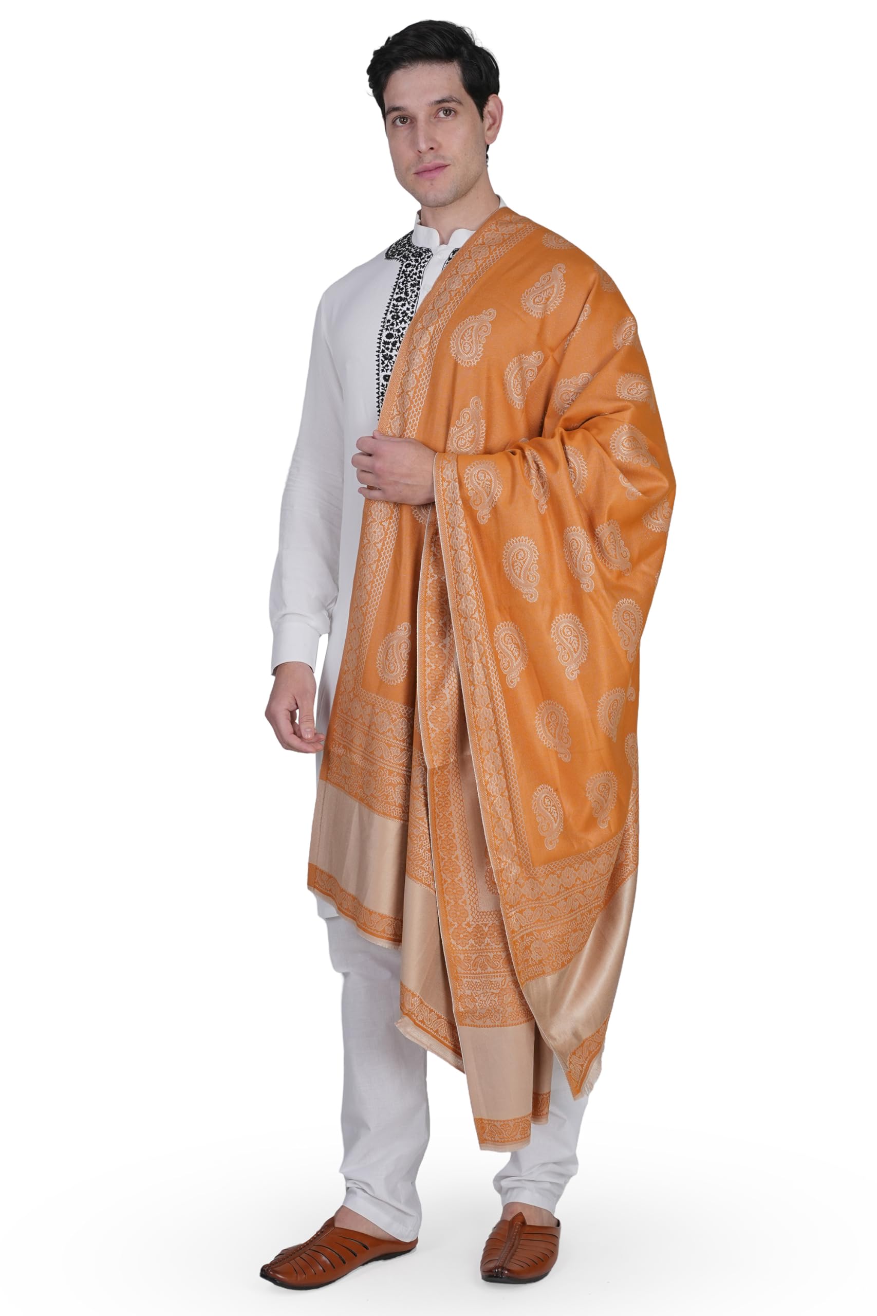 Men's Kashmiri Wool Jamawar Shawl – Traditional Paisley Design – Soft & Warm Winter Wrap Stole for Men-image-48