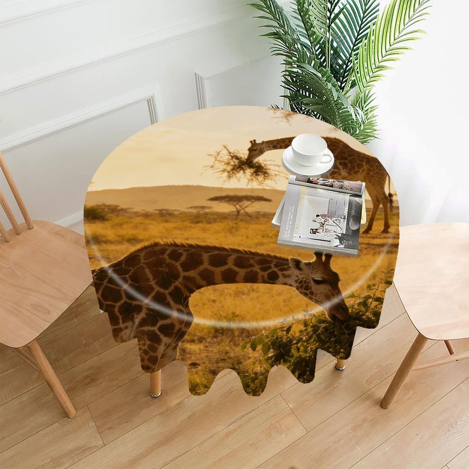 LZQPOEAS African Giraffes Tablecloth Easy to Clean Polyester Round Table Cover Washable Round Table Cloth Wrinkle-Free Circle Decoration Tablecloth for Kitchen and Dining Room 60"