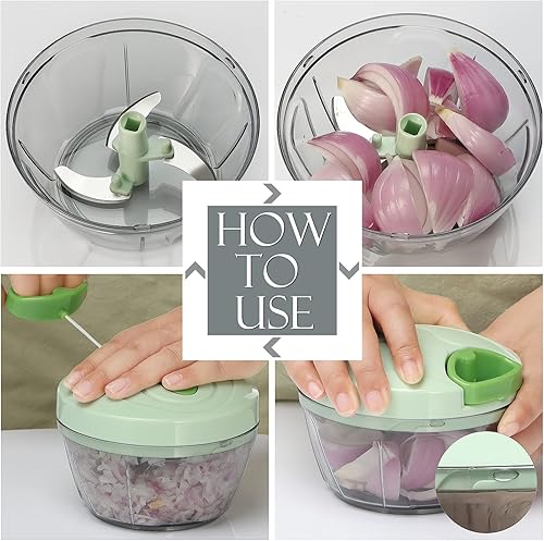 Miniatura 5 de Ourokhome Procesador manual de alimentos picador de verduras, picador portátil de ajo con cuerda manual cortador de cebolla para verduras, jengibre,
