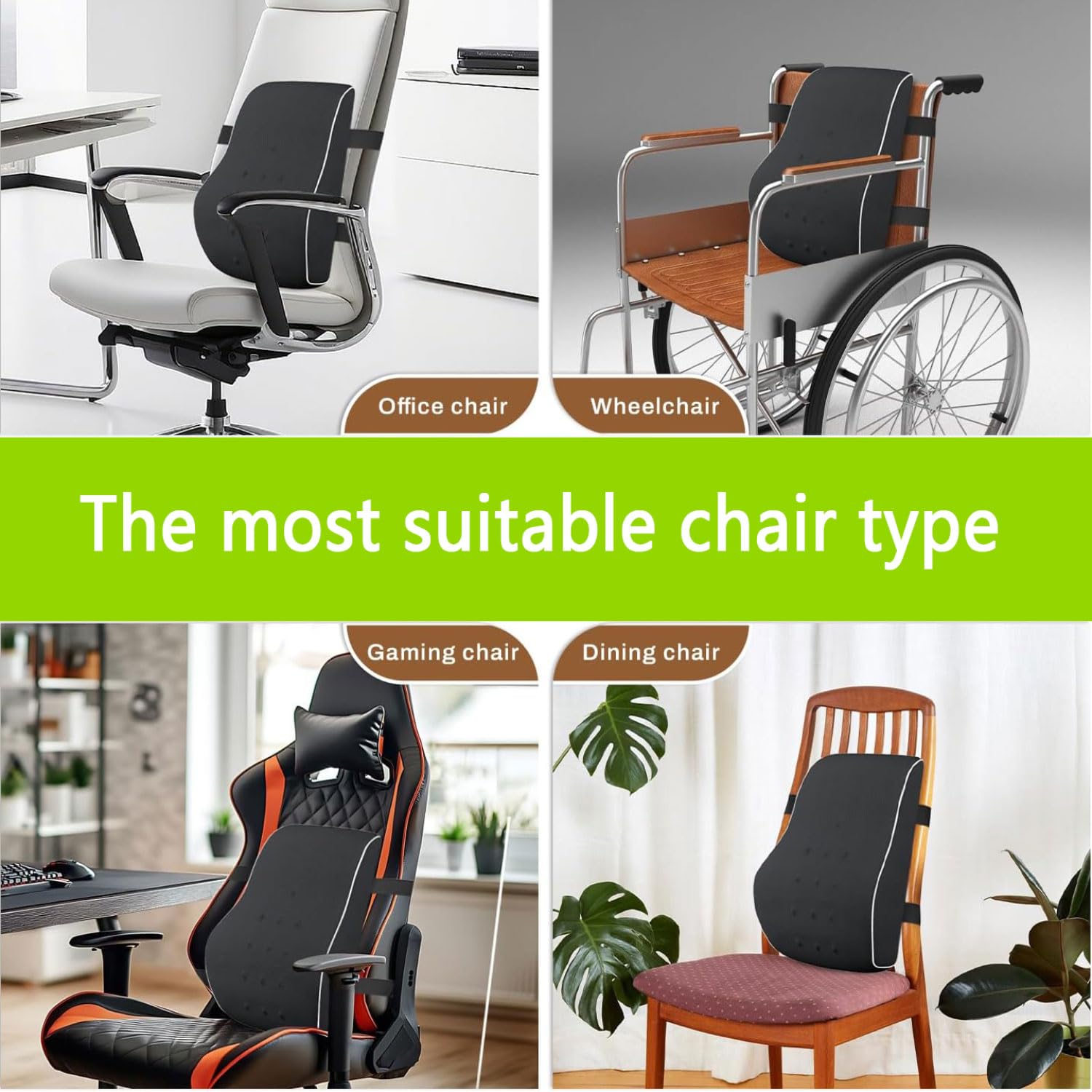 Cojin Lumbar Silla Oficina Almohada Lumbar Ergonómica Espuma con Memoria cojin Lumbar Coche en Espuma Viscoelástica de Alta Densidad con Dobles Correas Ajustables y Funda Extraíble