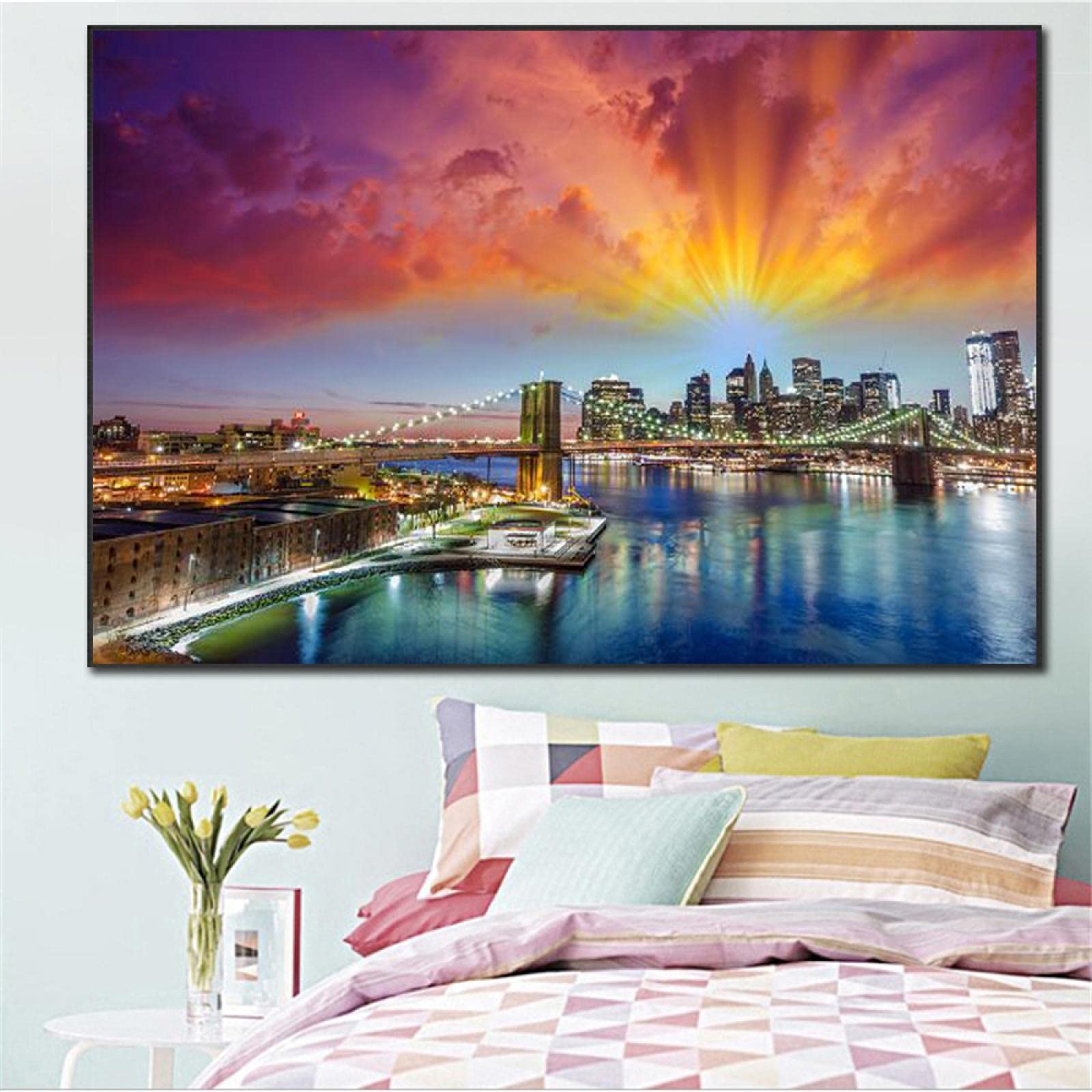 絵画 ブルックリン橋 Amazon.co.jp: ブルックリン橋 絵画 壁装飾 リビングルーム