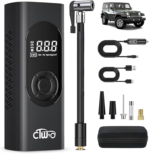 Compresor de aire portátil para inflador de neumáticos, pantalla LCD precisa de presión para automóvil, bicicleta, neumáticos y pelotas de