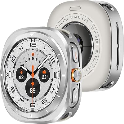 Amizee Metal Bumper Case Compatible with Galaxy Watch 47mm, Silver/White