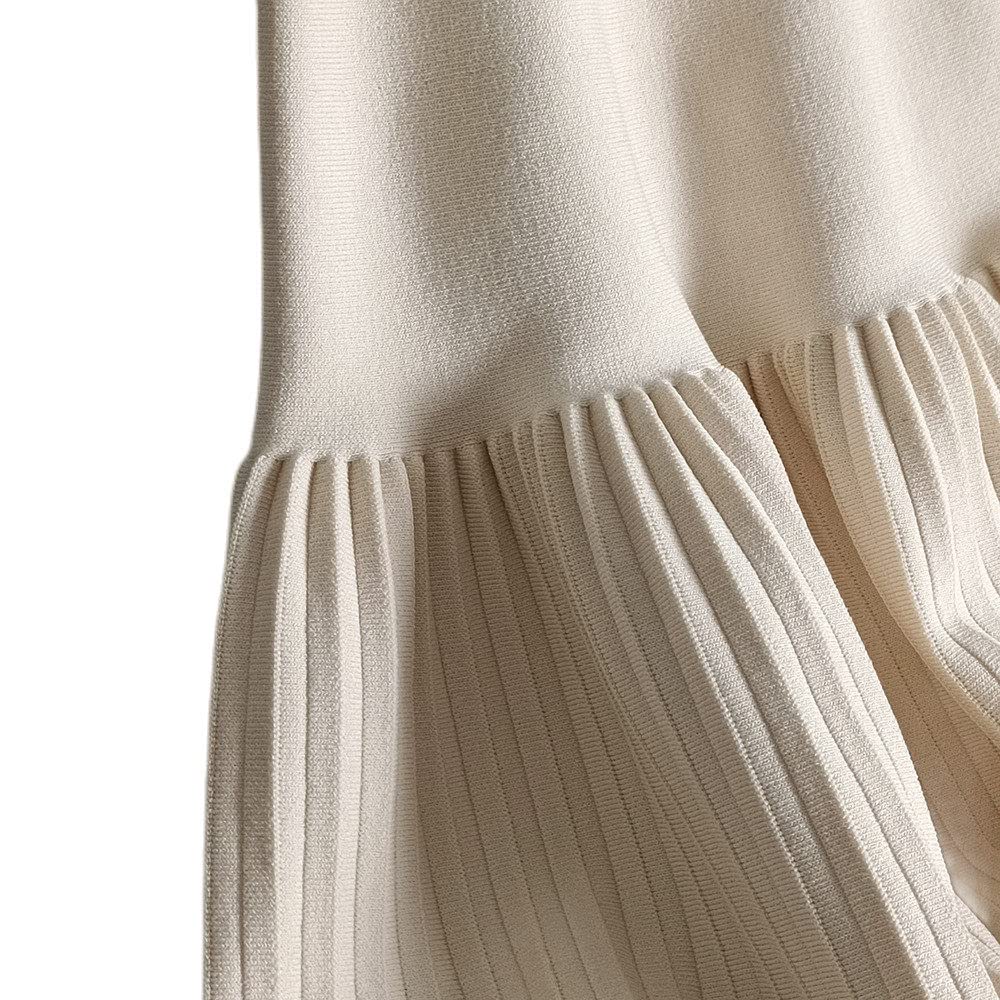 LUKX Damen Strickrock,Damen Minirock Beige Elastisch High Taille Gestrickt Faltenrock Mode A-Linie Gerafft Elegant Herbst Winter Ausgestellter Kurzer Rock Für Mädchen Damen