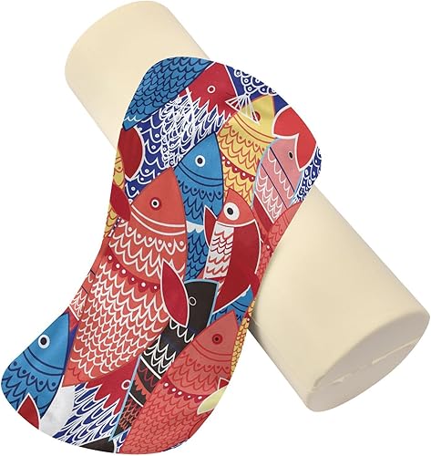 Miniatura 2 de KLL Bright Colorful Fish on Blue Bolster Pillow Cervical Neck Roll Pillow Cover Soft Round Pillow Foam Cylinders Legs Support Pillow