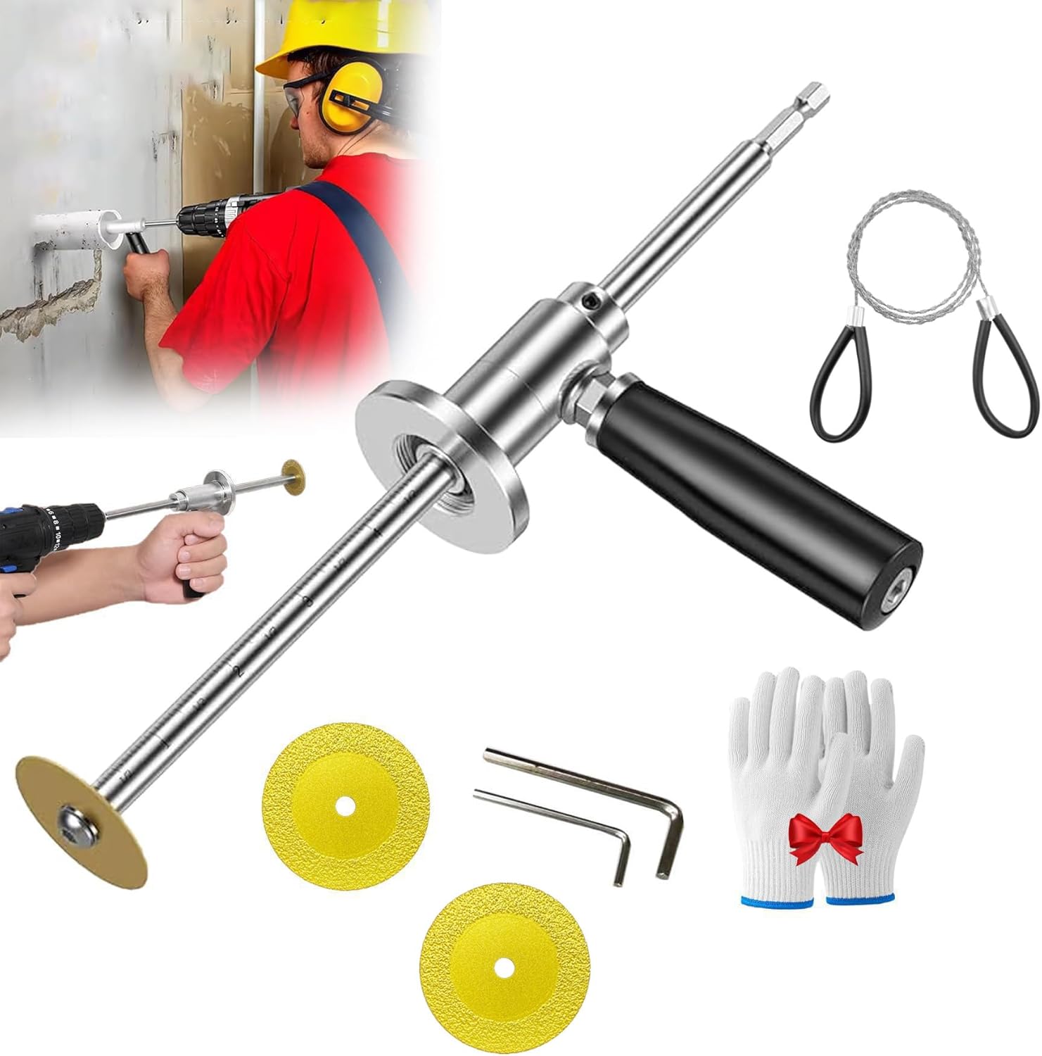 Inside Pipe Cutter for PVC Pipe with 2 Replacement Saw Blades, 1 Wire Saw, Steel Plumbing Inside Cutter Tools Fit for 1-1/2 Inch to 8 Inch, 7 Inch Adjustable Cutting Depth