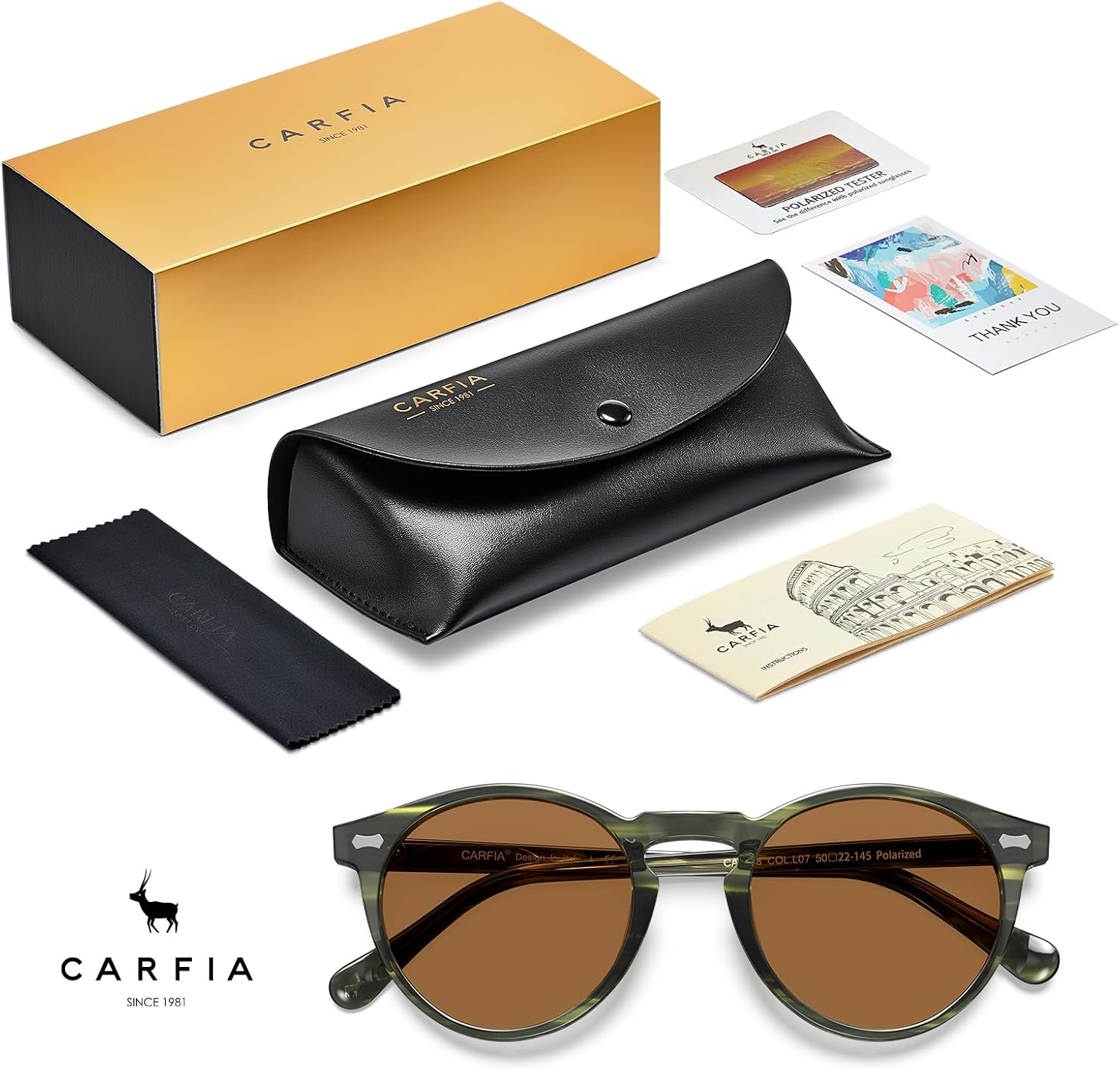 CARFIA Acetate Polarized Sunglasses for Men Retro Classic Round Shades - Image 6
