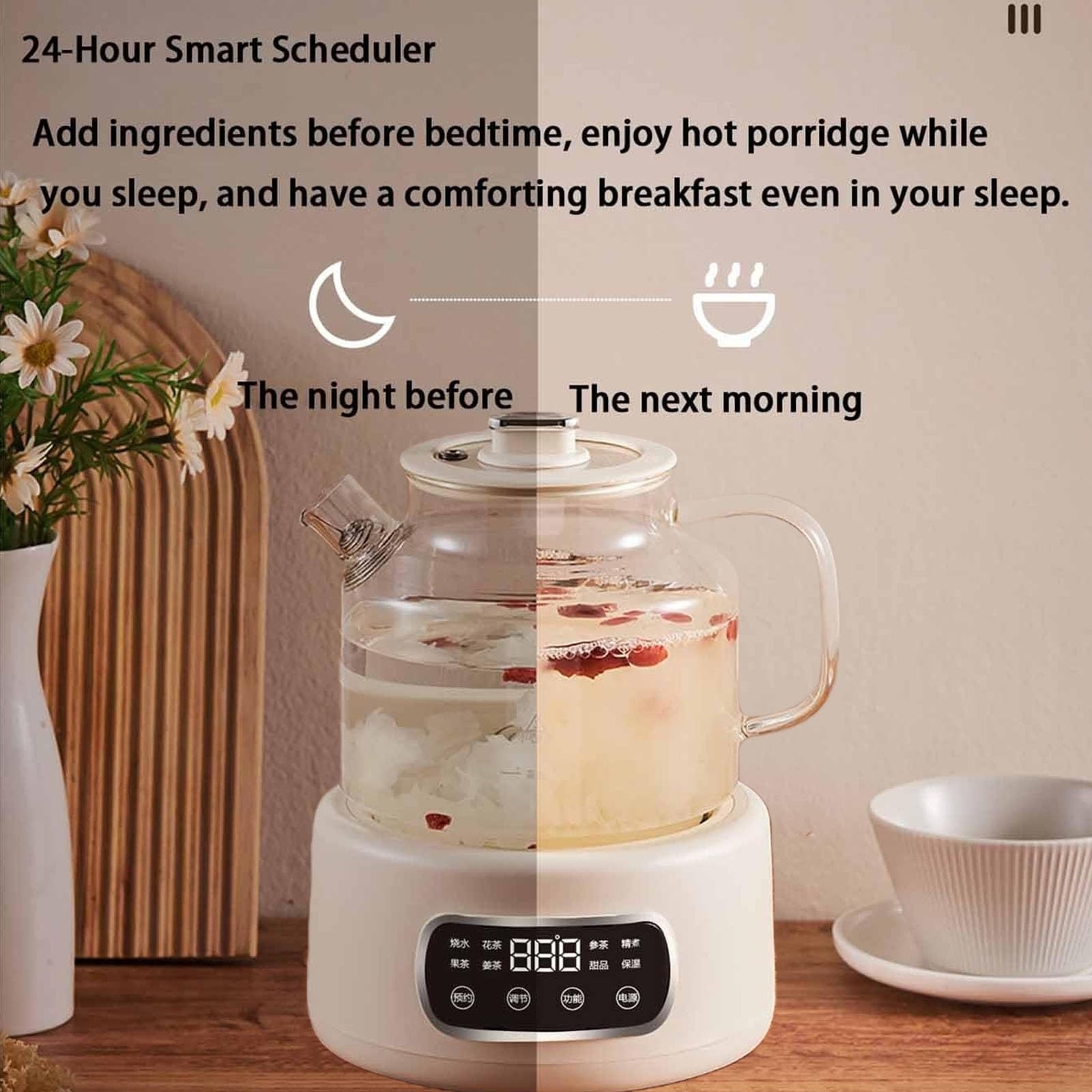 Hervidor eléctrico de vidrio, hervidor de té eléctrico de 1,2 L, control de temperatura por microcomputadora, protección contra ebullición en seco, cuerpo de vidrio de borosilicato resistente