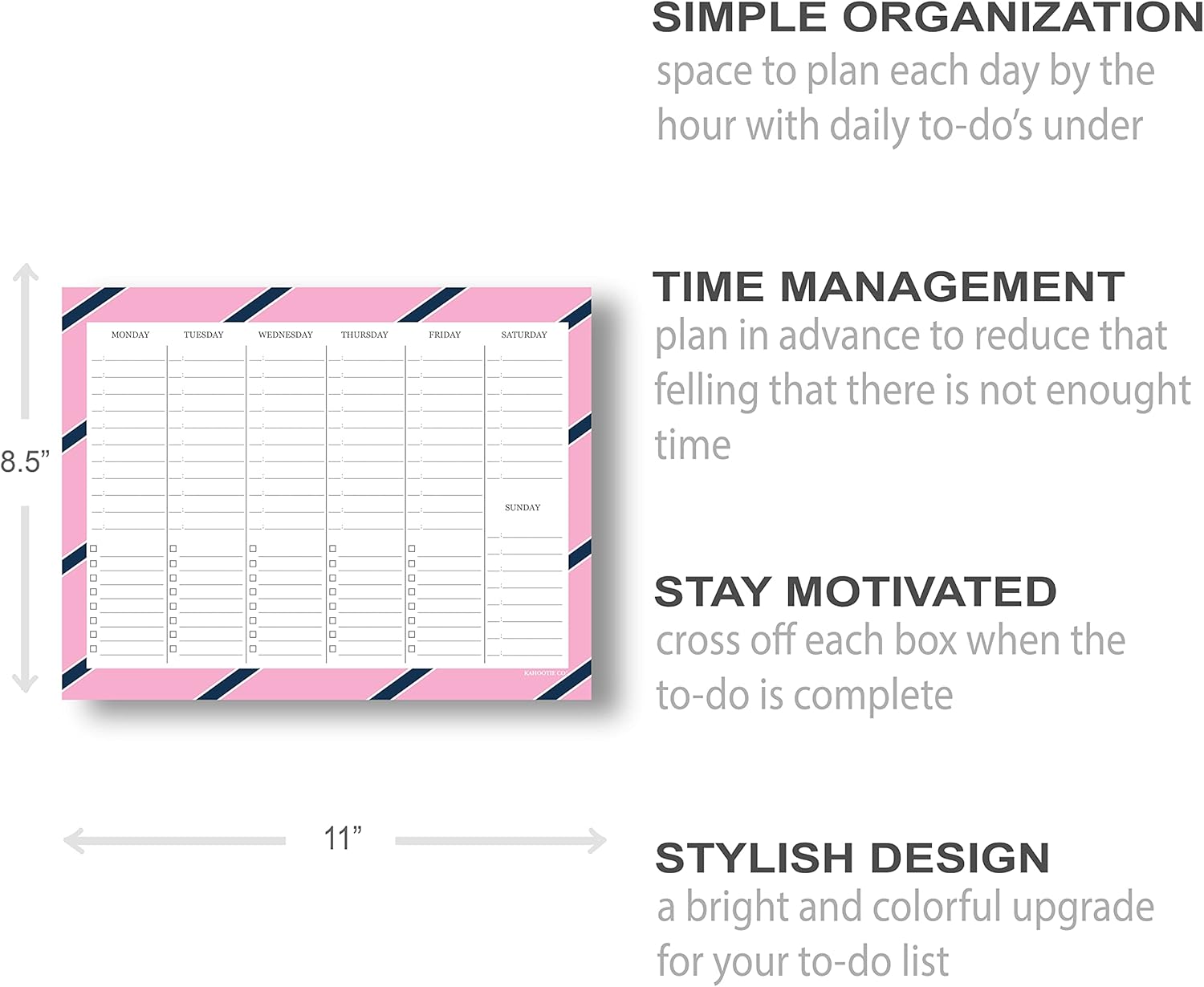 Weekly Planner Notepad by Kahootie Co- Daily Agenda and To-Do List, Large 8.5" x 11" Desk Pad, 50 Undated Pages For Work, School and Personal Organization (PINK)