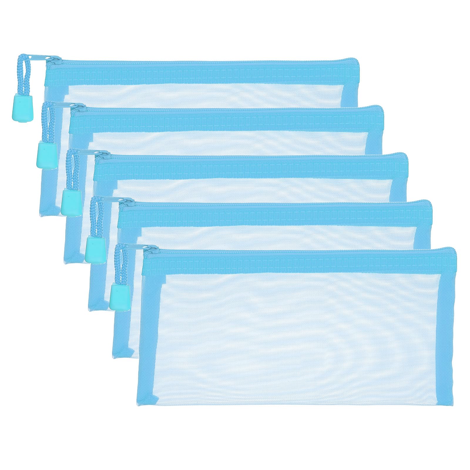 PATIKIL A6 Mesh Zipper Pouch Bags, 5 PCS Mesh Bags with Zipper Plastic Storage Pocket for Organizing File Beads Office Home Supplies, 10x20cm, Sky Blue