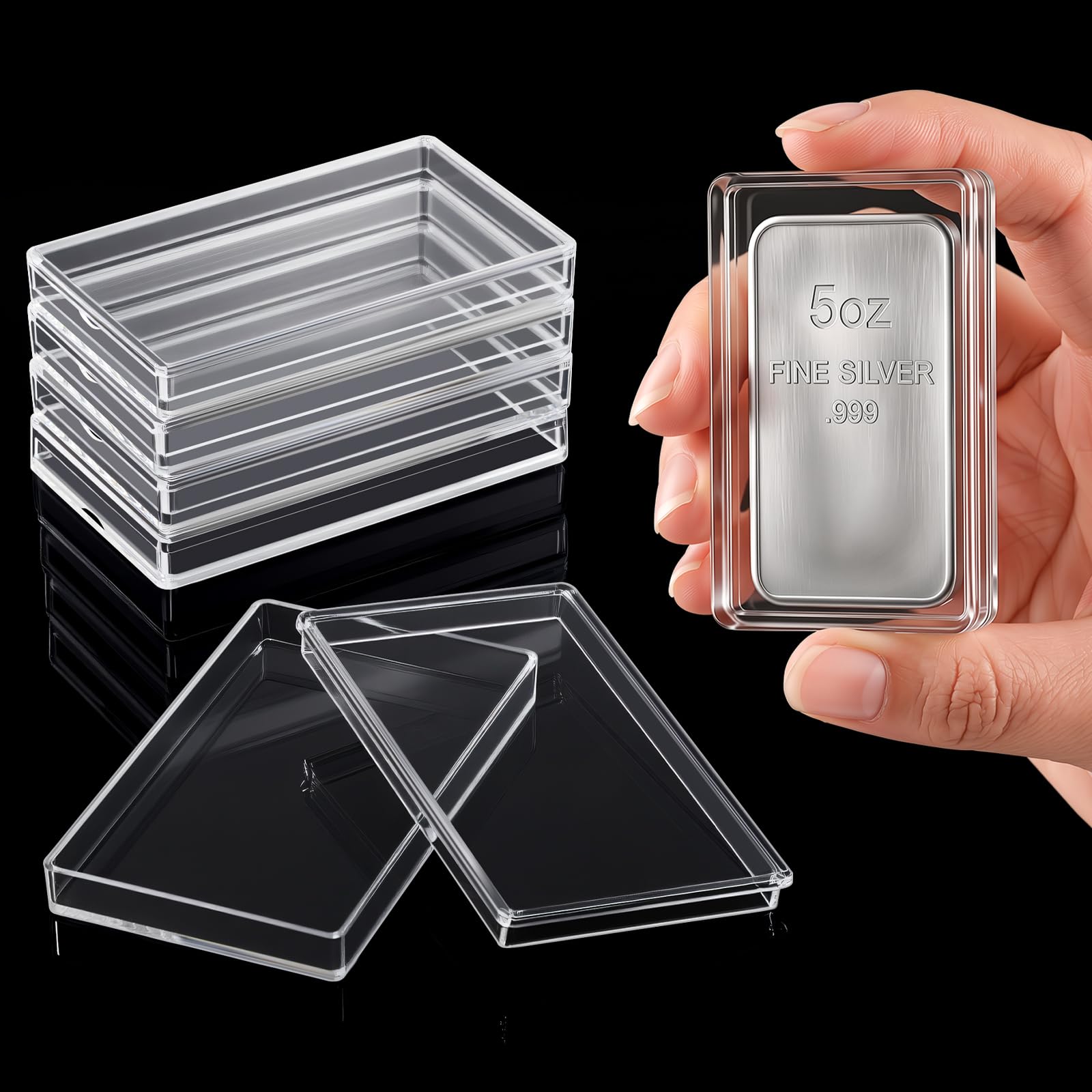 Geiserailie 2 Pcs 5 oz Silver Bar Holder Case, Clear Acrylic Gold