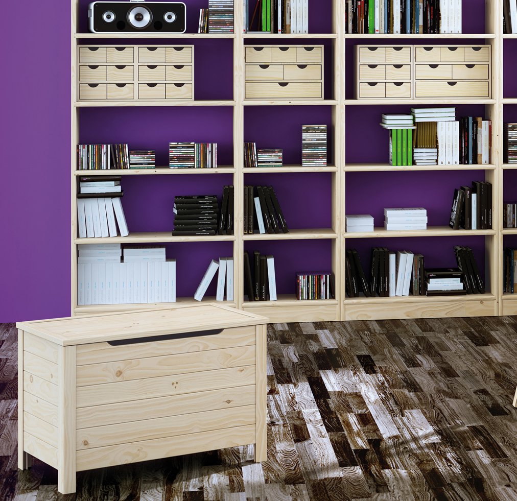 Baúl de almacenaje de madera maciza de pino con patas cuadradas 48x70x40cm