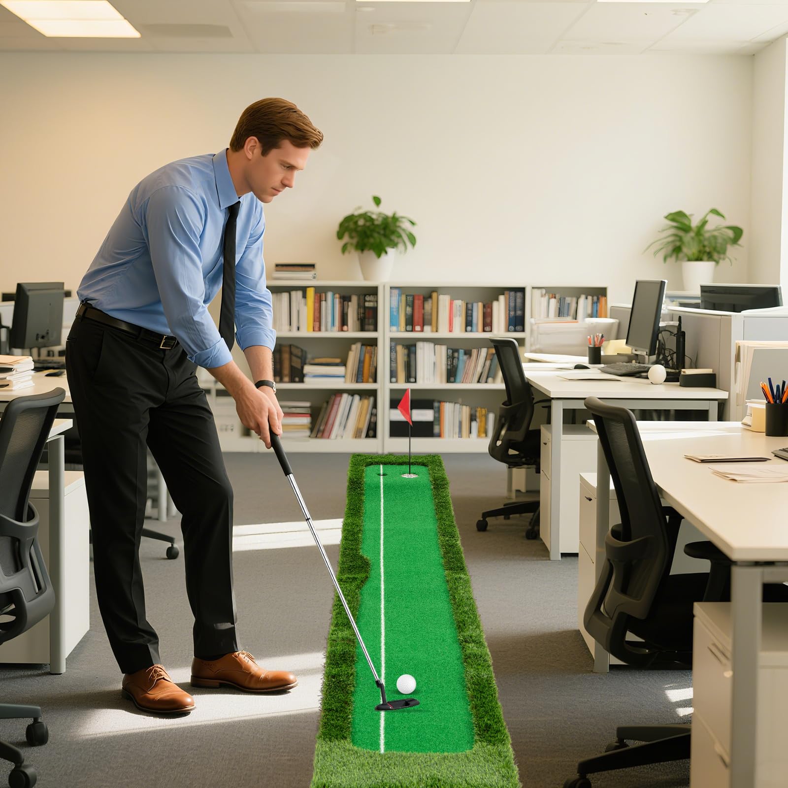 COSTWAY Alfombra de Práctica de Golf 300 CM, Césped Artificial, 3 Pelotas de Golf y 2 Tamaños de Hoyos, Tapete de GOF, Interiores Exteriores Hogar Oficina Jardín y Patio