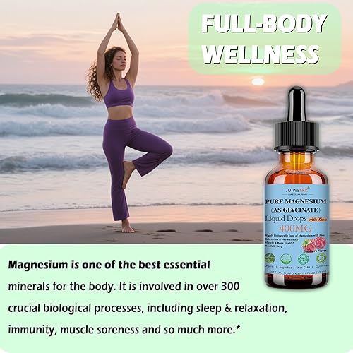 Vista 2 de Glicinato de magnesio puro de 400 mg gotas líquidas, magnesio quelado de alta absorción con zinc para la relajación del sueño, nervios óseos
