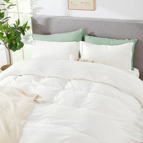 Miniatura 4 de Funda de edredón tamaño Queen, color blanco hueso, juego de funda de edredón de microfibra cepillada suave tamaño Queen con cierre de cremallera, 3