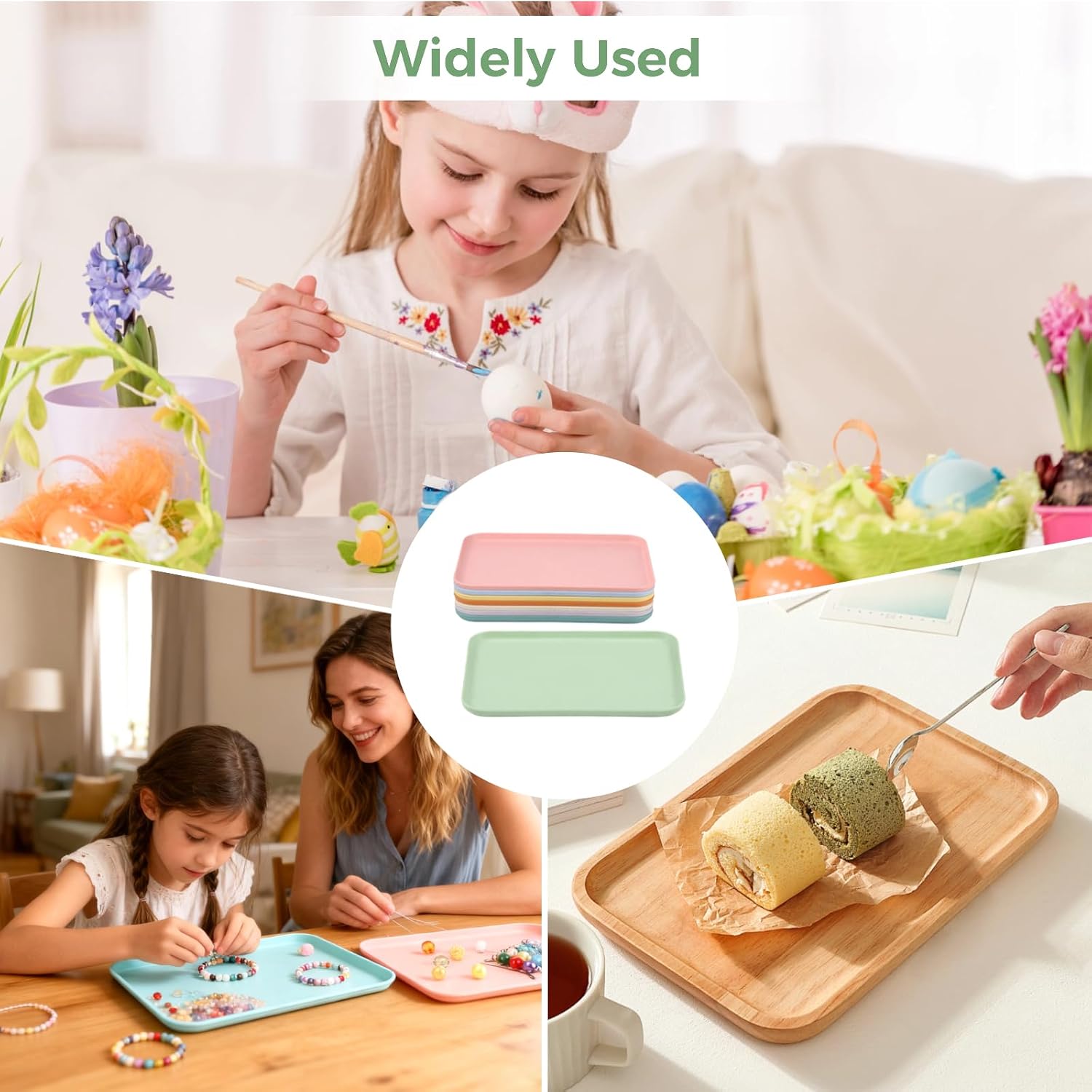 8 Pcs Art Trays, Stackable Plastic Trays for Craft, Serving, and DIY, Colorful Trays Ideal for Activities, Painting, Bead Projects