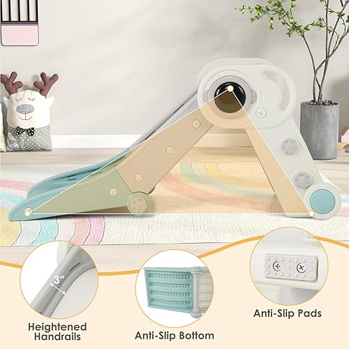 Miniatura 6 de BABY JOY Tobogán plegable para niños pequeños a partir de 18 meses, 2 en 1, plegable para interiores, escalador independiente, con escalador (azul y