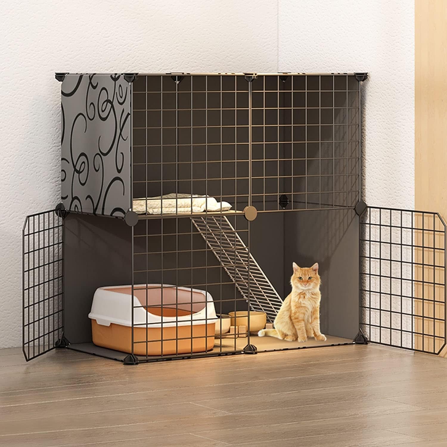 Recinto for animali da interno: grande e semichiuso(Black 75x39x73cm)