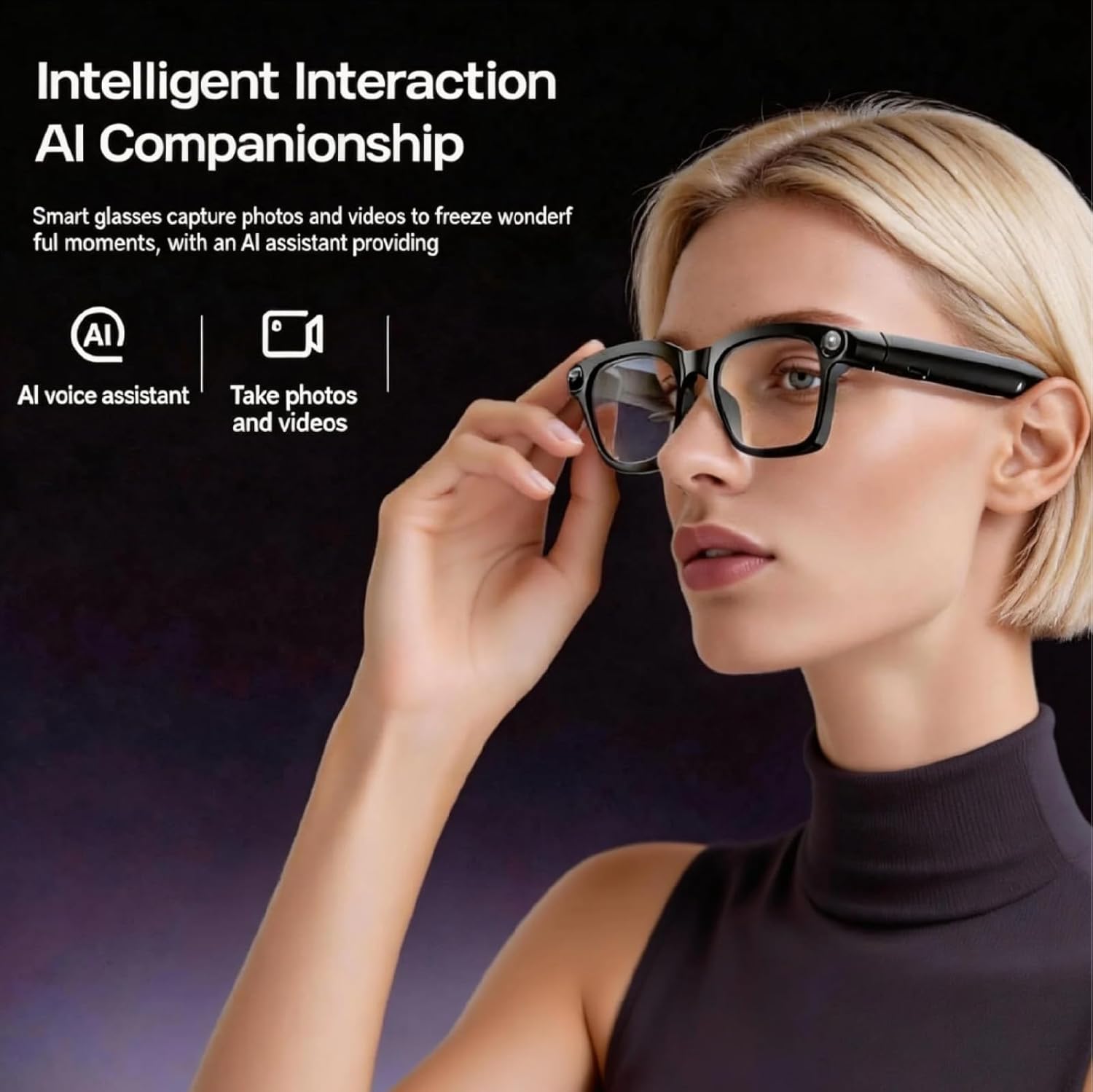 AI Smart Glasses with Camera, 8MP 4K Video Recording Bluetooth Speaker Smart Glasses for Men, Ai Glasses with Camera Photo Video Recorder Translating Voice Control Safety Glasses IP67 8-Hour Battery
