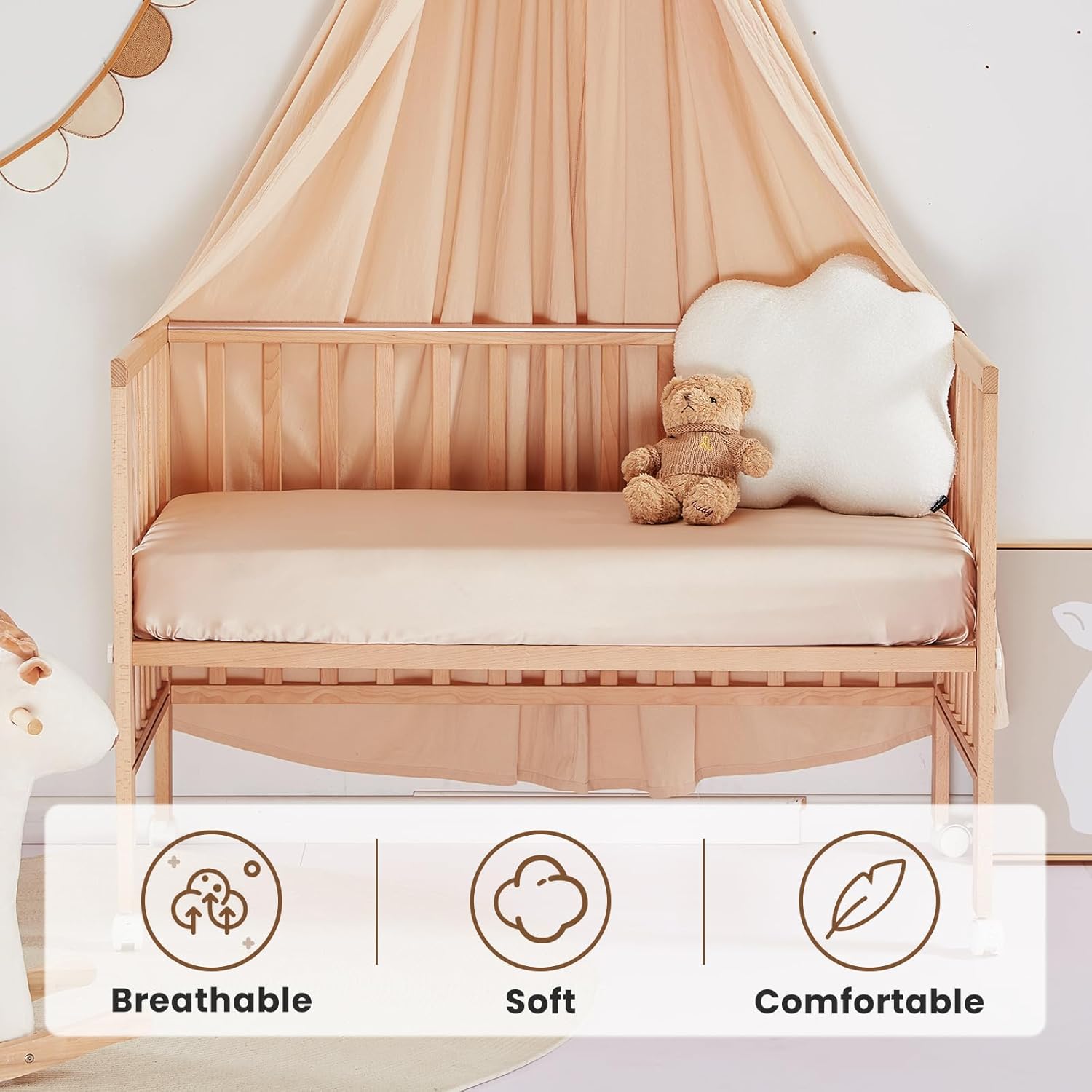THXSILK Pure Silk Fitted Crib Sheet, Organic Crib Bedding-Ultra Soft, Smooth, 100% Top Grade Mulberry Silk, 28" x 52" x 8" (Champagne#1)