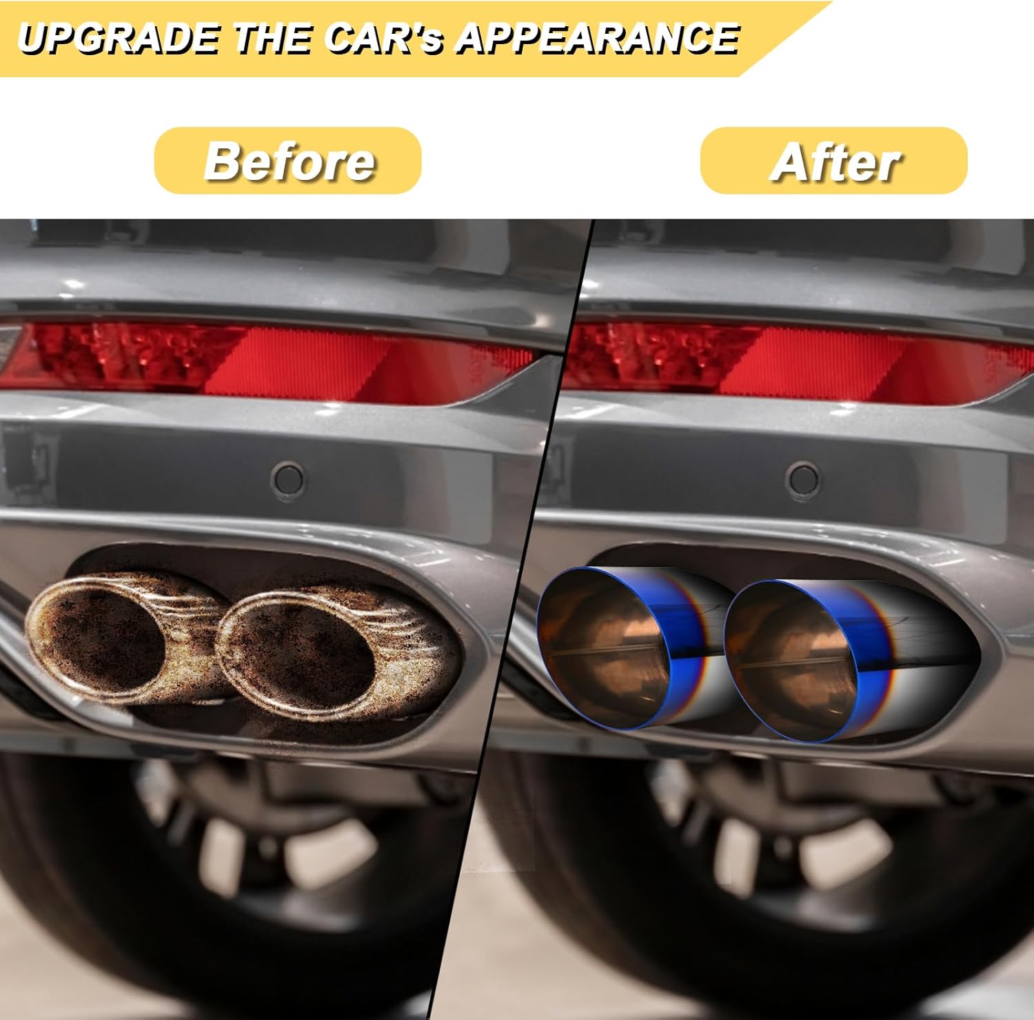 2.5 inch Inlet Exhaust Tip, 3.5" Outlet 7.75" Overall Length Stainless Steel Exhaust Tail Pipe, Weld On, Sleek Angle Cut, Polished Tailpipe, Blue Burnt,2PCS