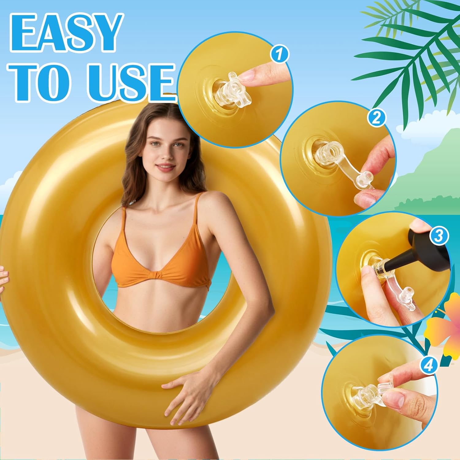 ShinyRelief 4 Pack 42 Inch Large Adults Pool Float Tubes Inflatable Swim Tubes Swimming Pool Rings Floaties Toys for Summer Beach Bachelorette Graduation Party