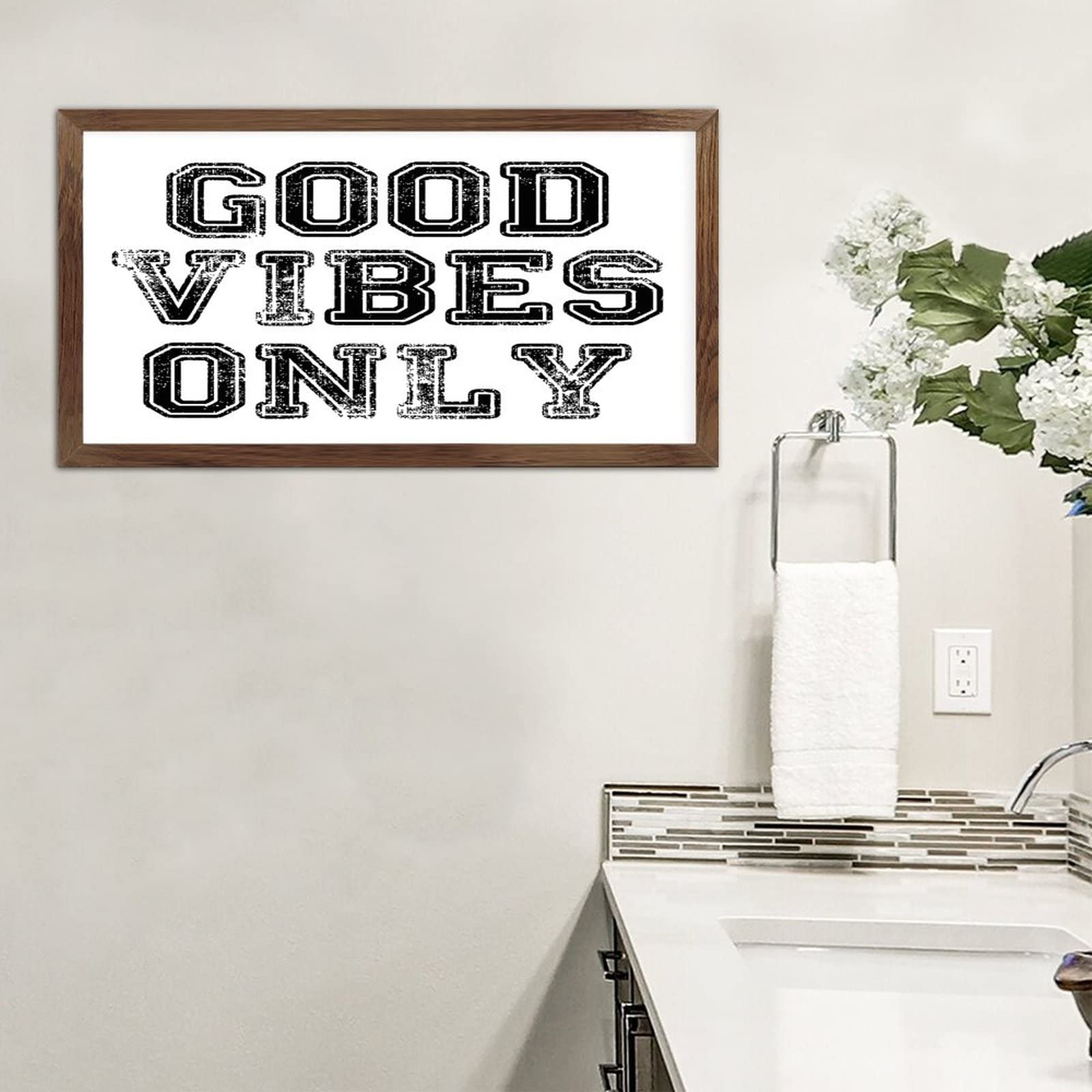 Targa In Metallo Vintage 20x20 Cm | Scritta 'Good Vibes Only' | Stile Art Déco | Decorazione Da Parete Per Casa E Ufficio