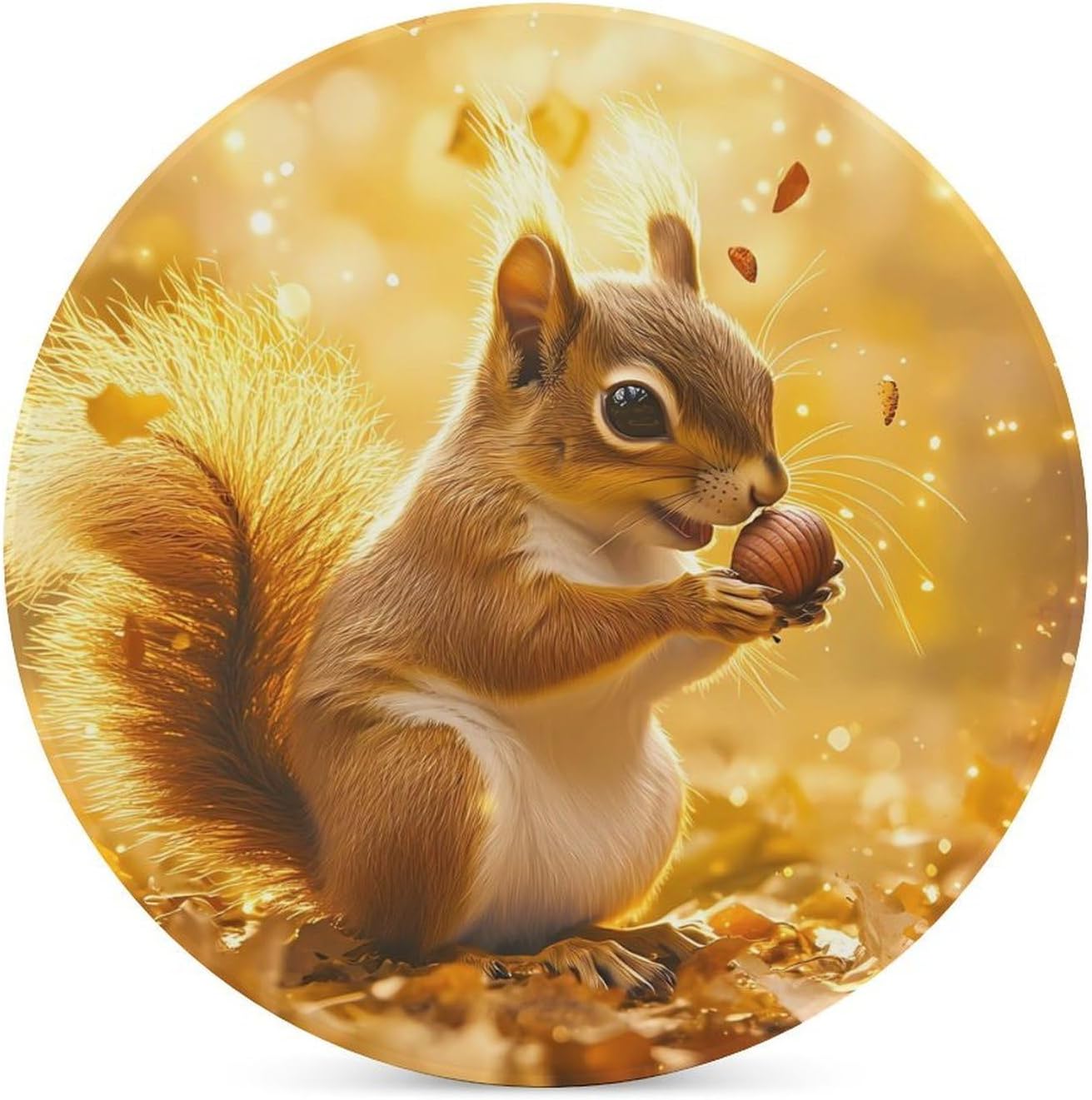 Squirrel with Long Tail Round Ceramic Coasters Print Drinks Absorbent with Cork Base for Home Decor Gifts 4 Inch