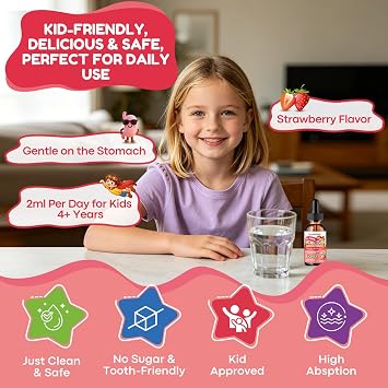 Vitamin B Complex for Kids with B1, B6, B9, B12 & Magnesium, Super Greens, Kids B Complex Supplement for Brain Support, Energy & Focus, Digestive Gut & Immune Support, Strawberry Flavor, 2 fl oz