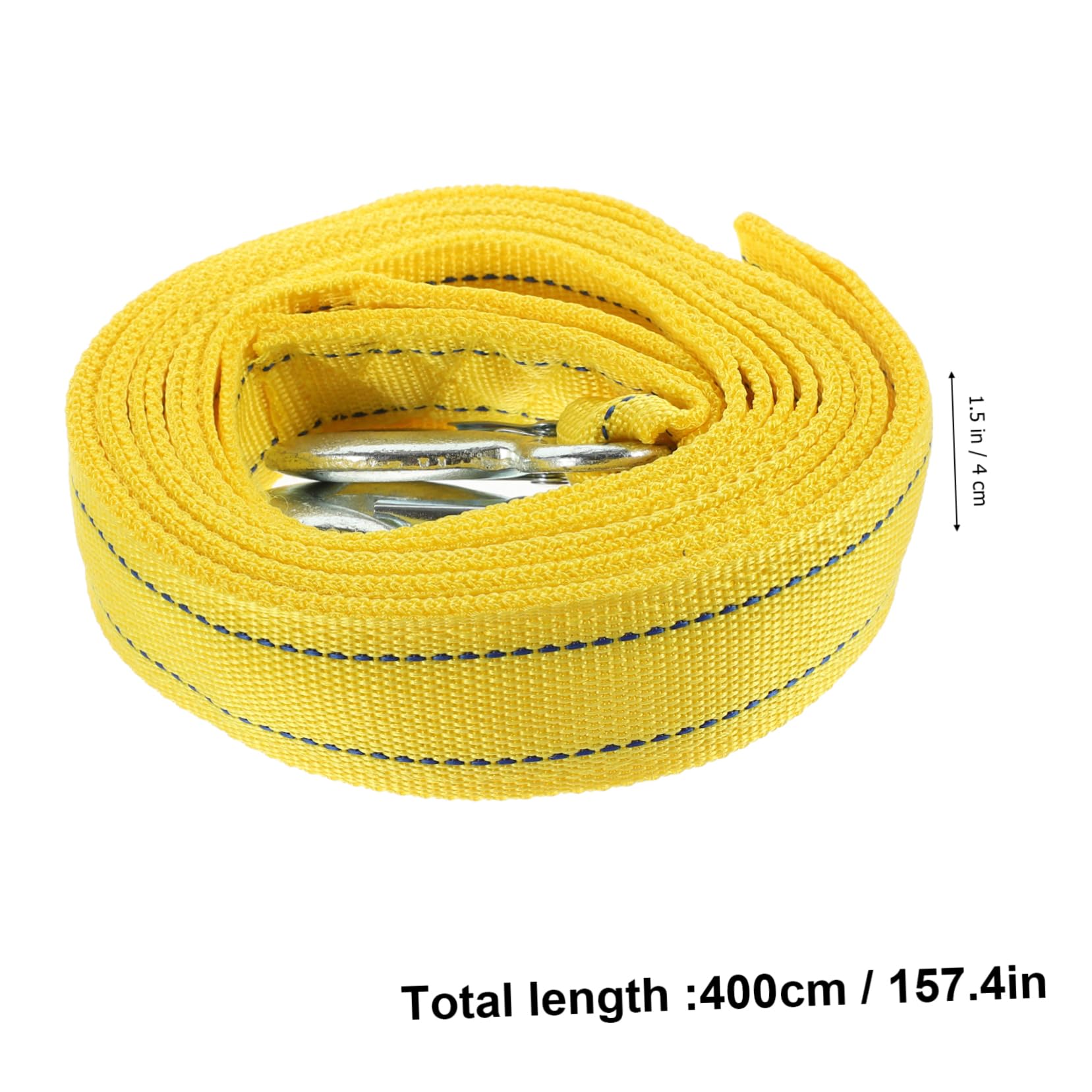FELTECHELECTR 1Pc Sturdy Nylon Car Trailer Rope Durable Double Thick Tow Strap with Forged Hook for Safe Vehicle Outdoor Towing Kit Yellow Color