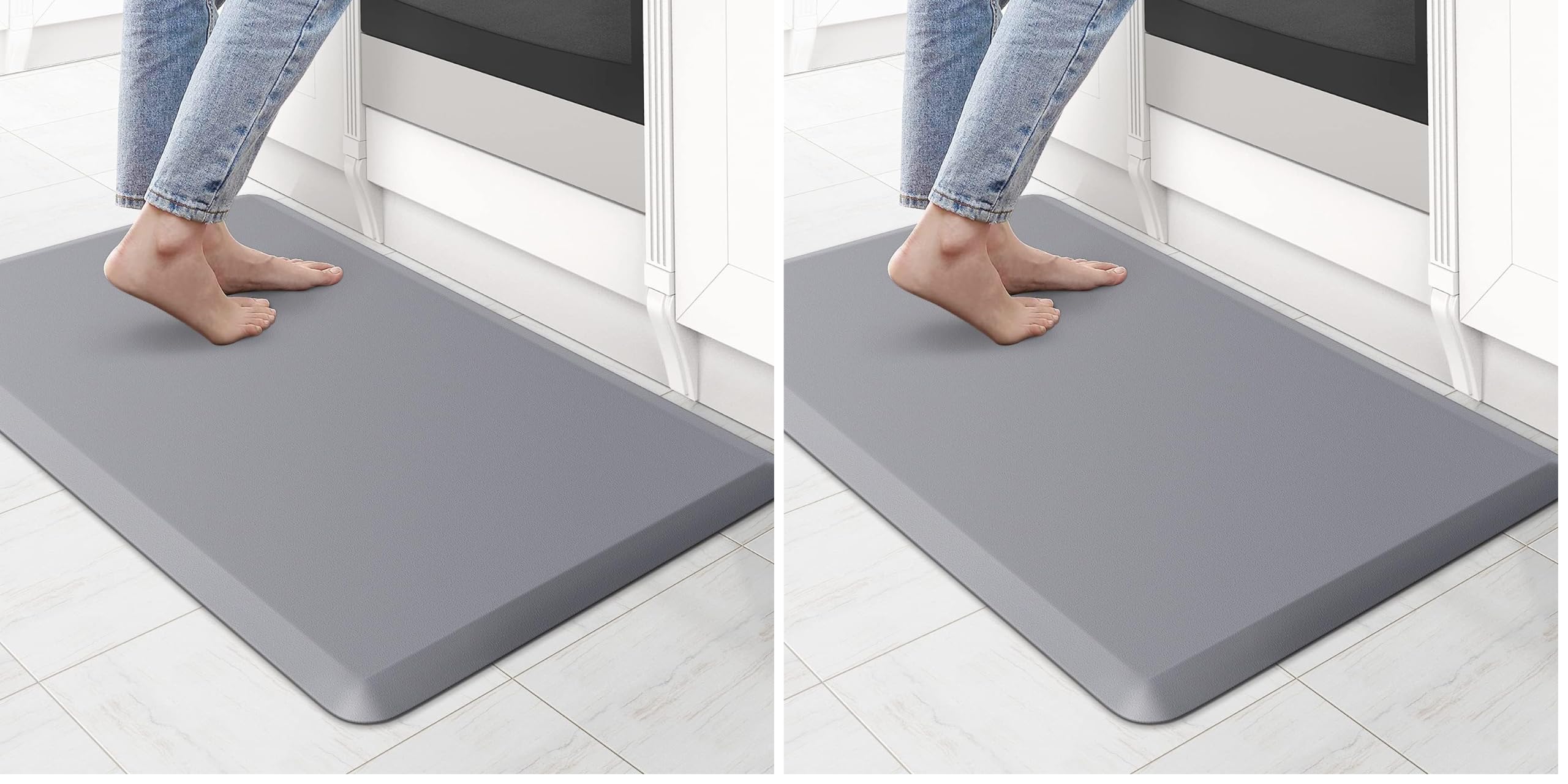 KitchenClouds Kitchen Mat Cushioned Anti Fatigue Rug 17.3"x28" Waterproof Non Slip Standing Desk Mat Comfort Floor Mats for Kitchen House Sink Office (Grey) (Pack of 2)