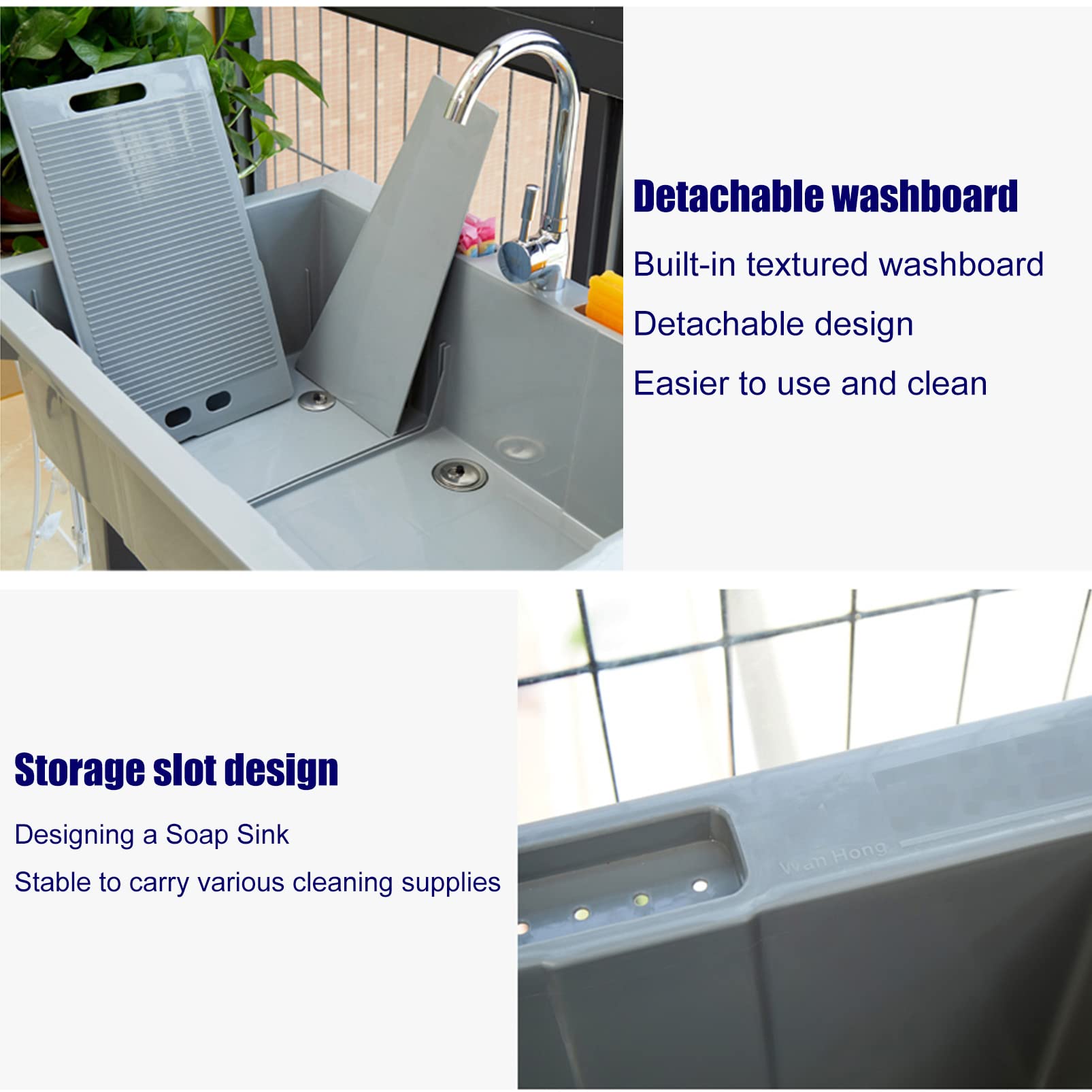 Lavabo Multiusos con Tabla de Lavar y Grifo - Lavadero Exterior Independiente para jardín, balcón, Garaje y Limpieza de baños.