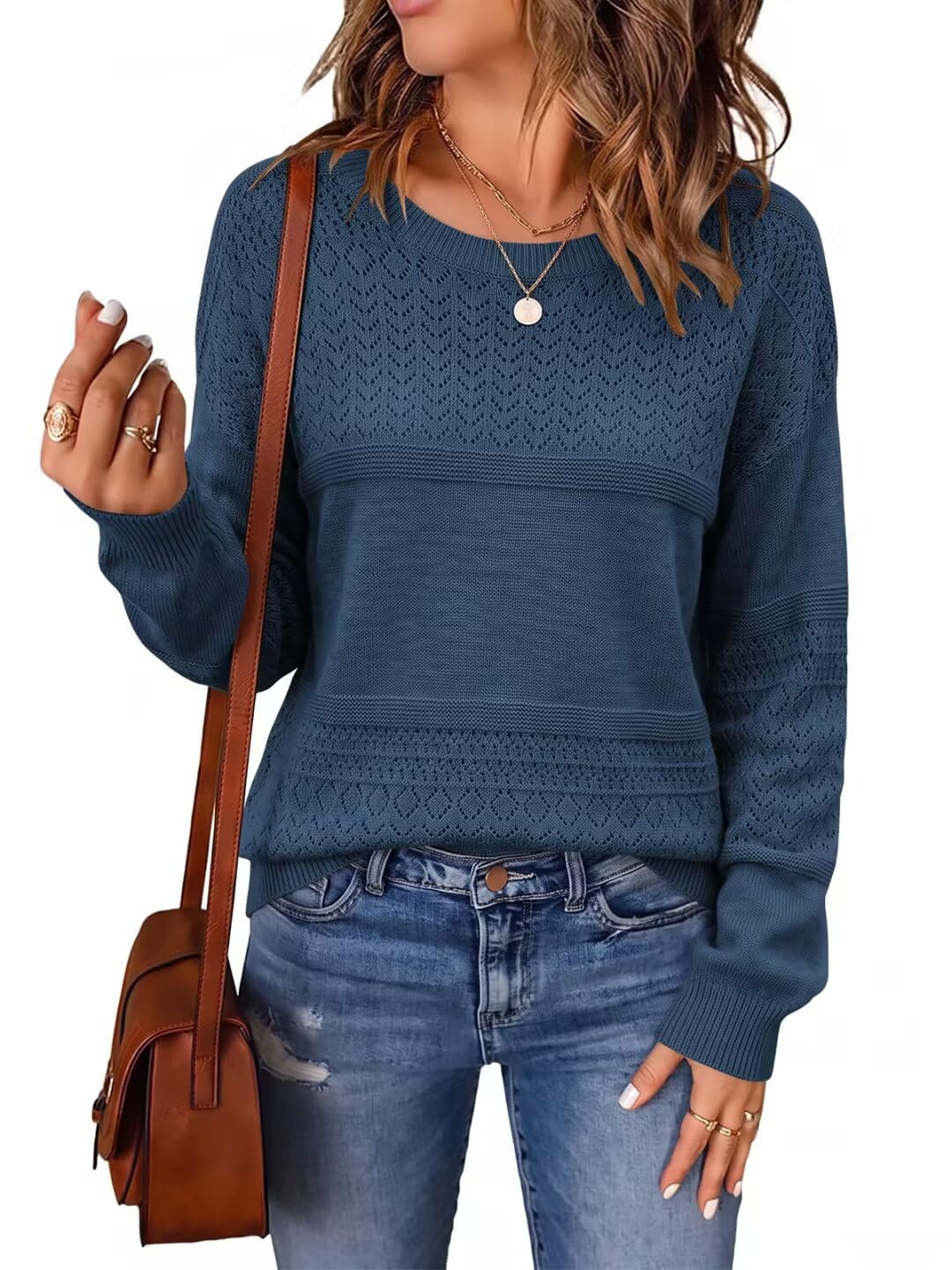 JOCAFIYE Sweaters for Women Long Sleeve Crew Neck Pullover Sweater Tops