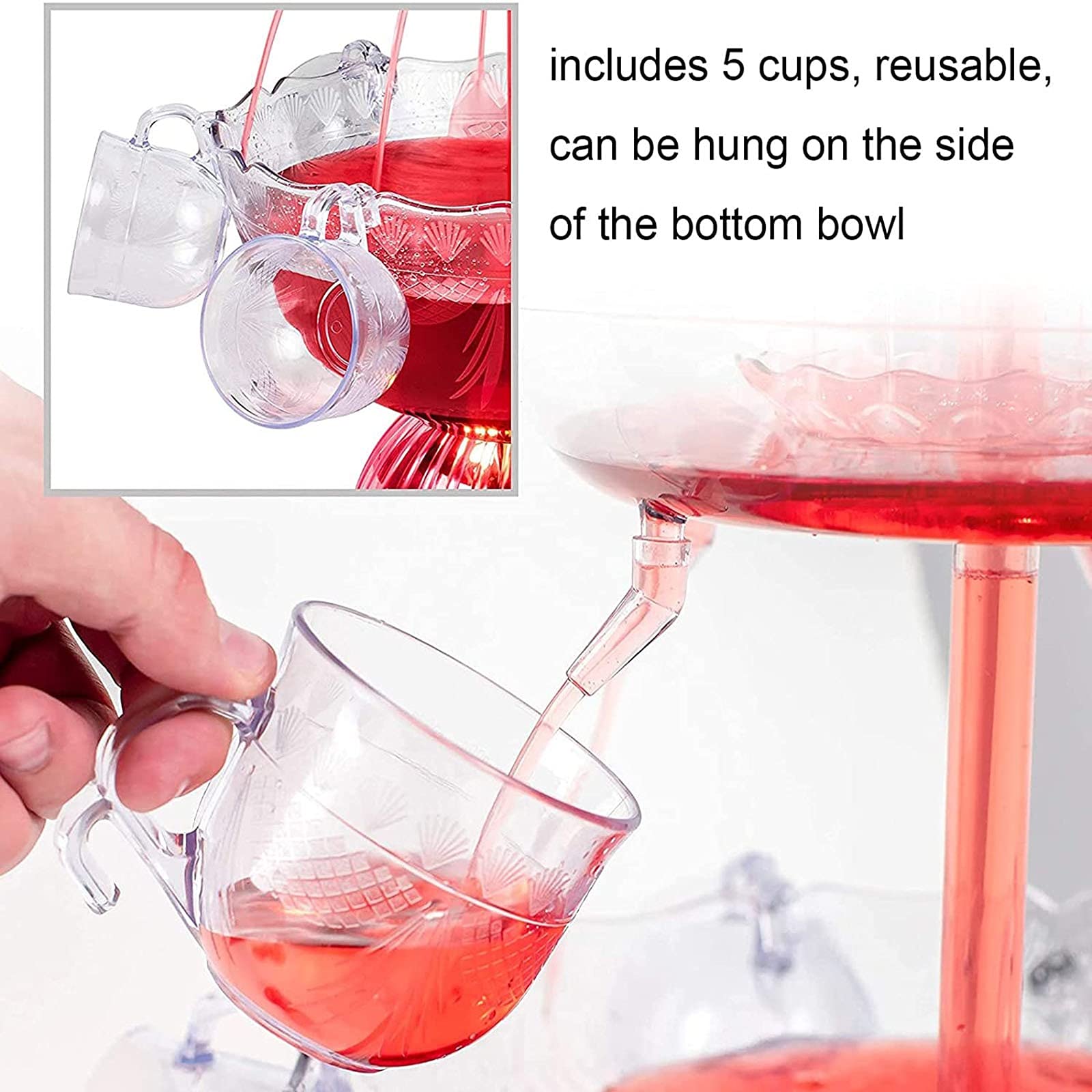 Fontaine à Boissons Transparente 3 Niveaux Avec LEDs – 3L – 5 Gobelets – Pour Fêtes, Mariages, Anniversaires
