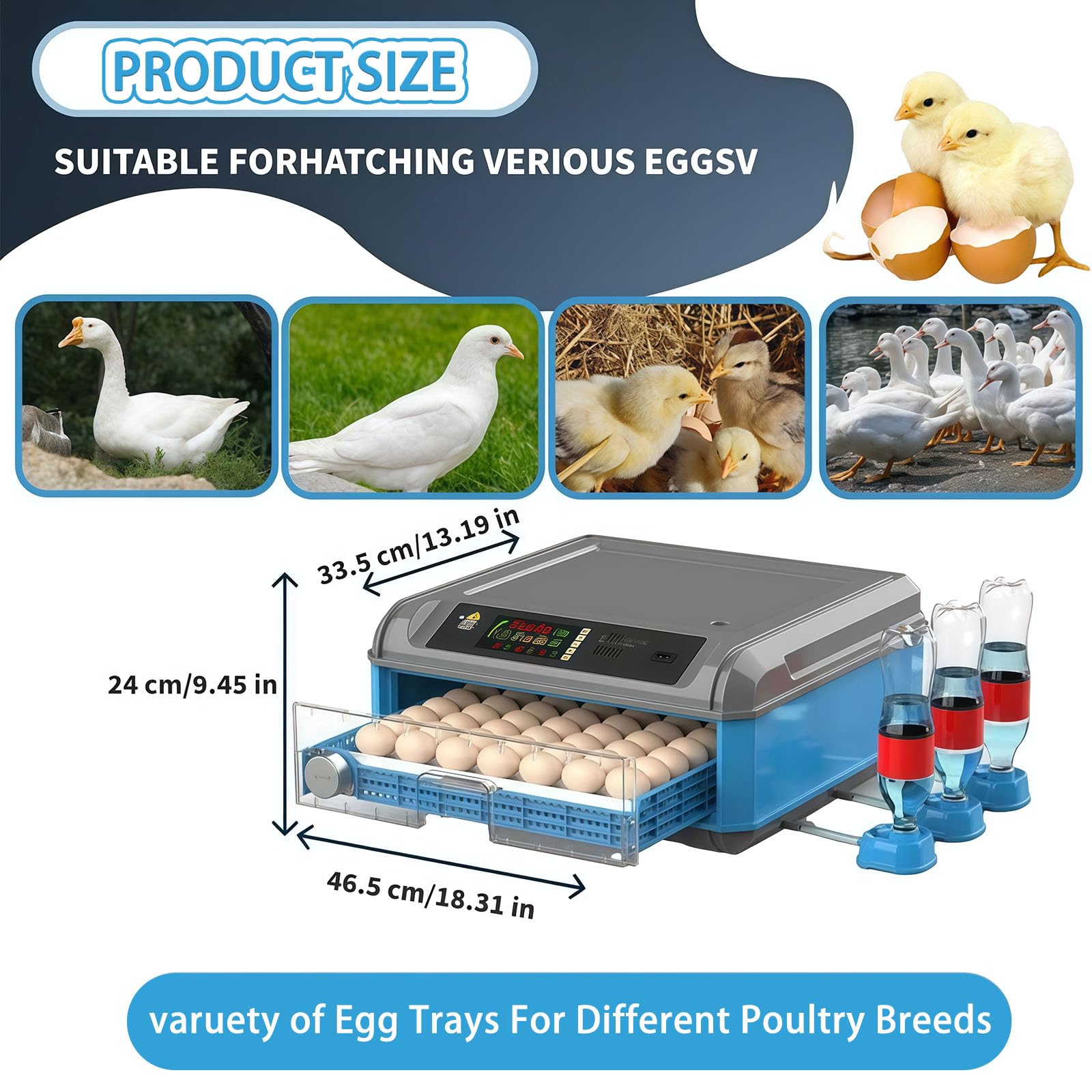 Incubadora de huevos, totalmente automática, para 24-300 huevos con giro automático y pantalla LED, ideal para pollos y patos