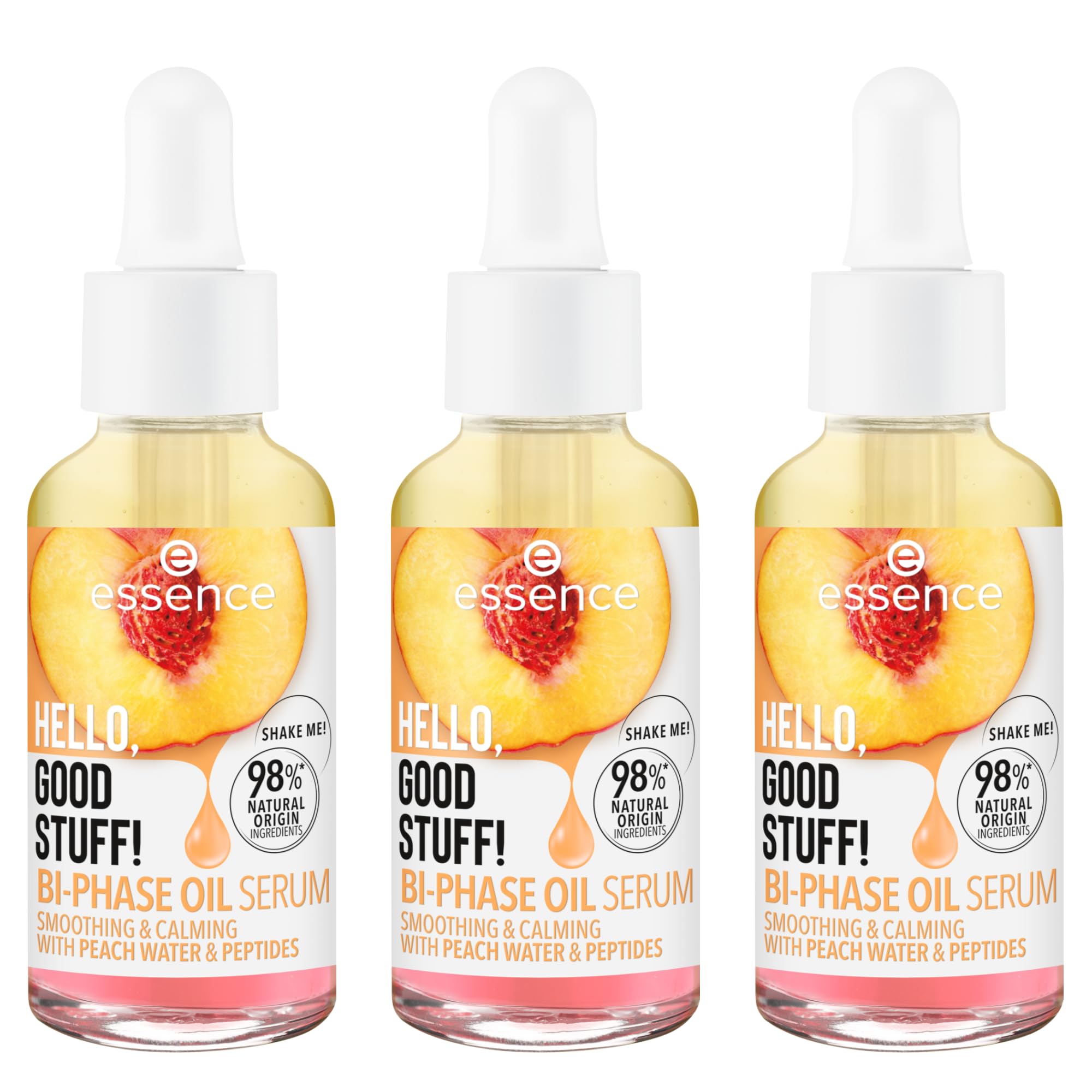 essence HELLO, GOOD STUFF! BI-PHASE OIL SERUM, Face Serum, Transparent, Moisturising, Smoothing, Vegan, Paraben-Free, No Microplastic Particles, Nanoparticles Free, Pack of 3 (3 x 30 ml)
