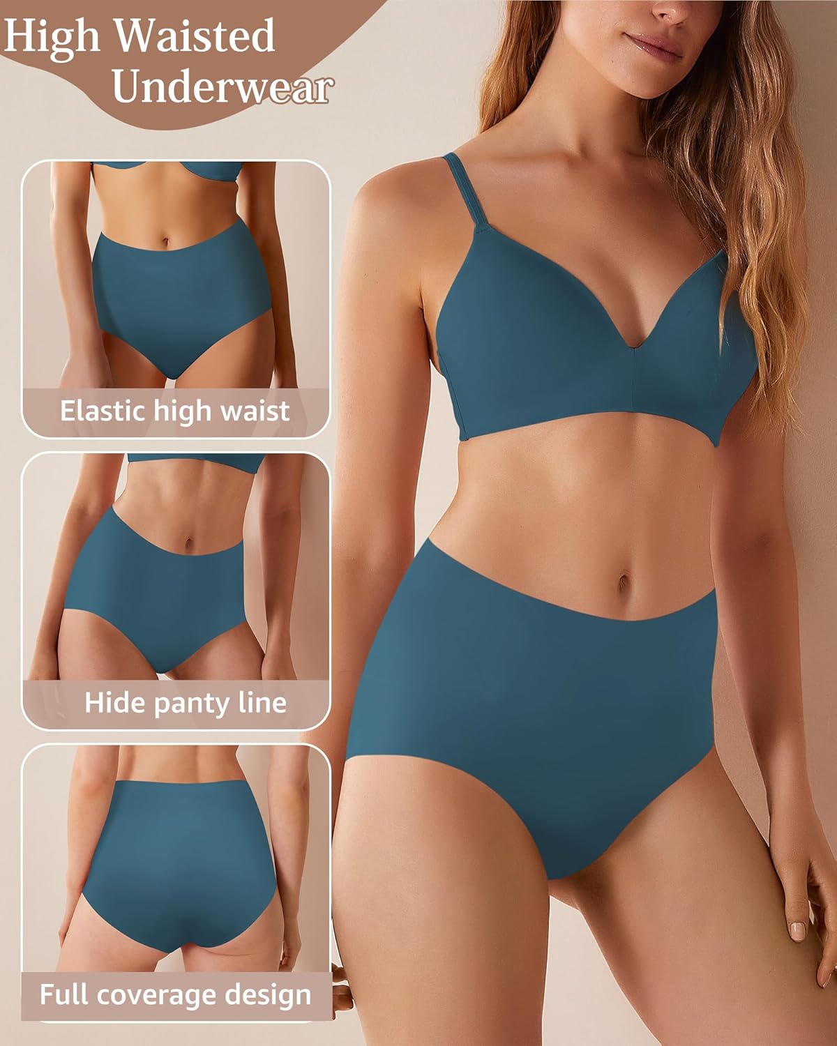 Seamless Underwear for Women High Waisted No Show Panties Full Coverage Briefs Invisible Soft 5 Pack S-XXL - Image 6