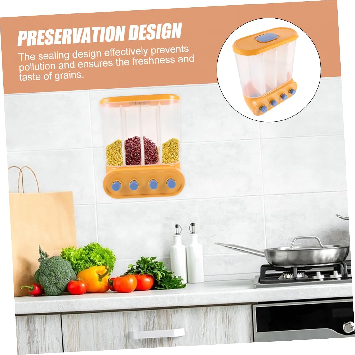 4sets Wall-mounted Reusable Grain Storage Container Cereal Dispenser Dividers Easy Installation Space-saving Sealed Design for Freshness Food-grade Material for Safe Use